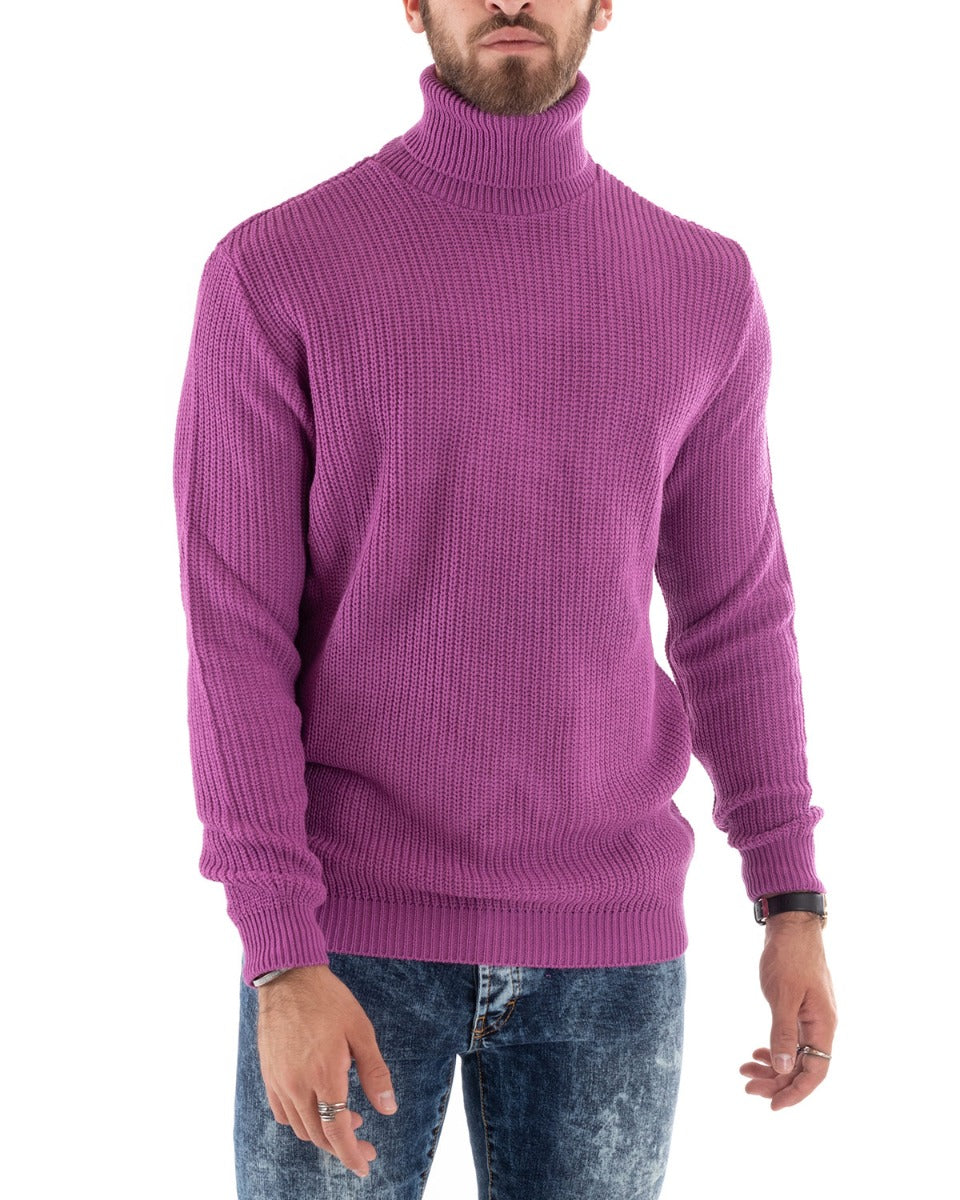 Maglioncino Uomo Collo Alto Tinta Unita Magenta Maglia Inglese Dolcevita Basic GIOSAL-M2352A