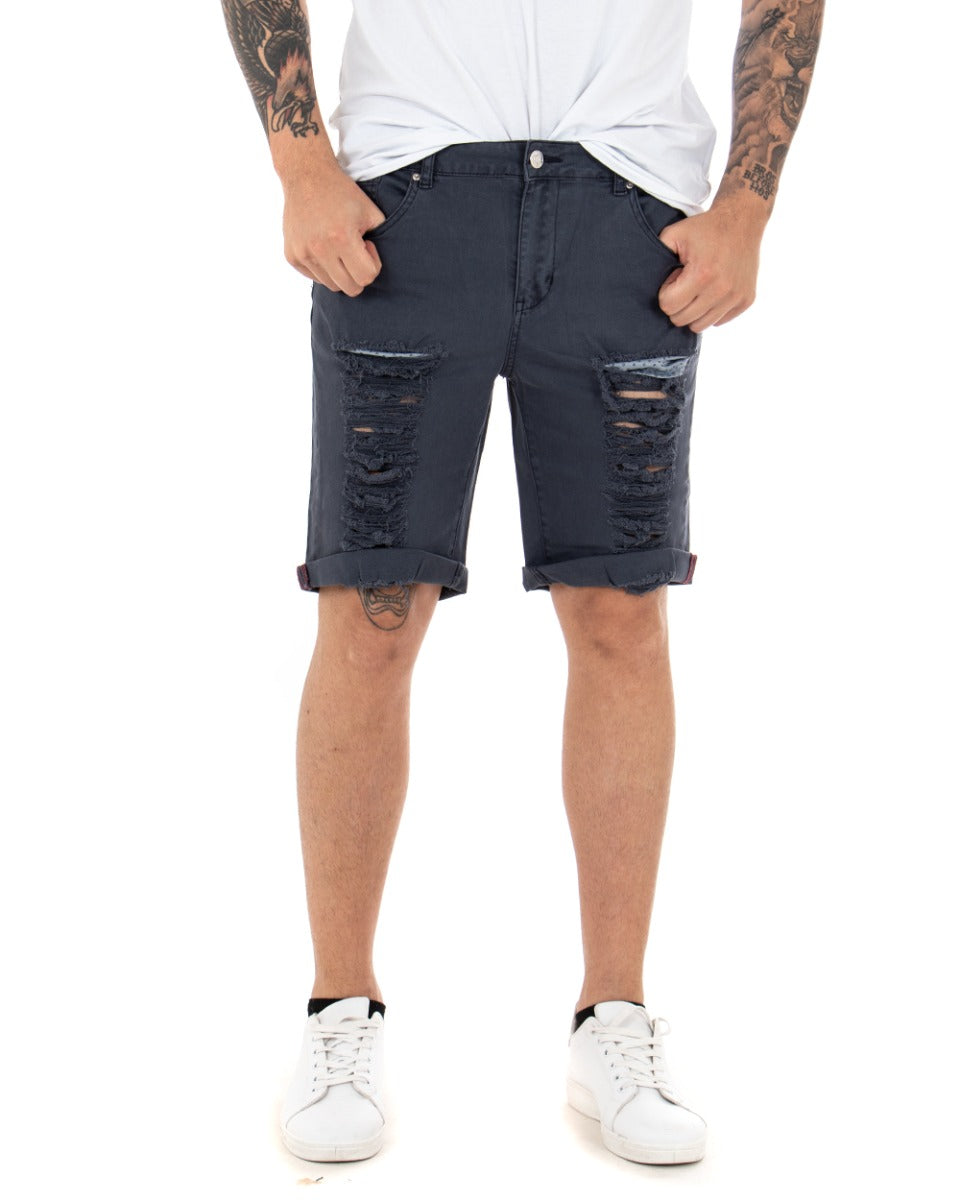Bermuda Pantaloncino Uomo Corto Rotture Blu Cinque Tasche Slim GIOSAL-PC1894A
