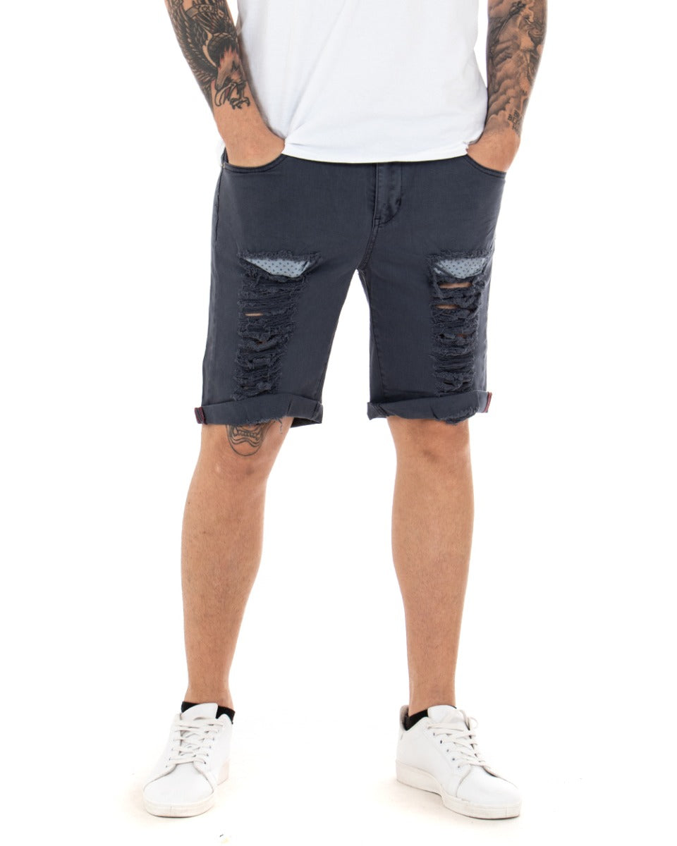 Bermuda Pantaloncino Uomo Corto Rotture Blu Cinque Tasche Slim GIOSAL-PC1894A