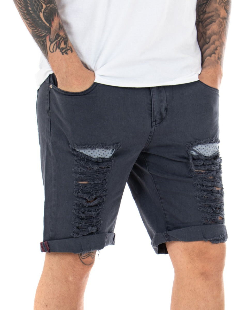 Bermuda Pantaloncino Uomo Corto Rotture Blu Cinque Tasche Slim GIOSAL-PC1894A