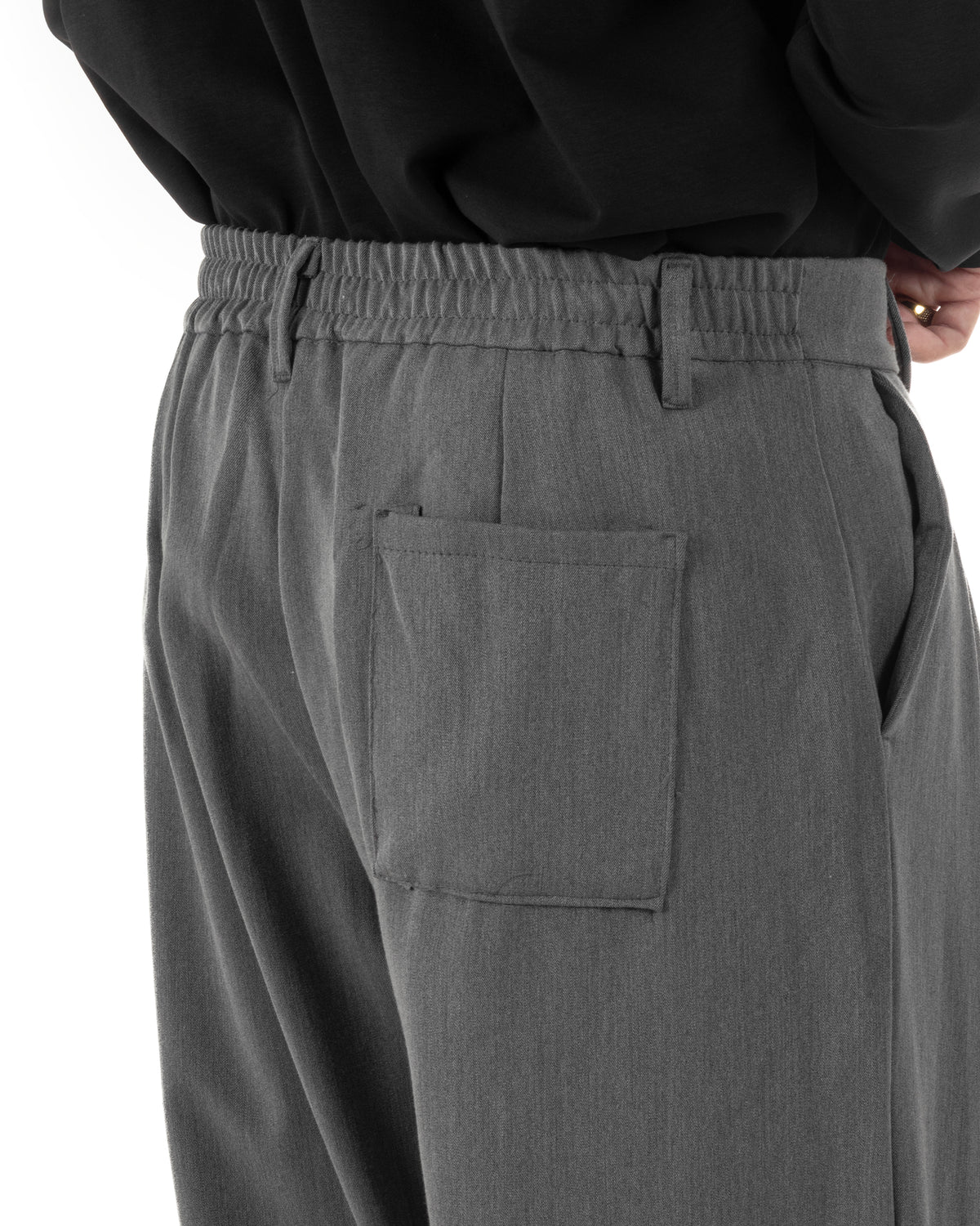Men's grey baggy wide-fit viscose trousers with pleats P6524A