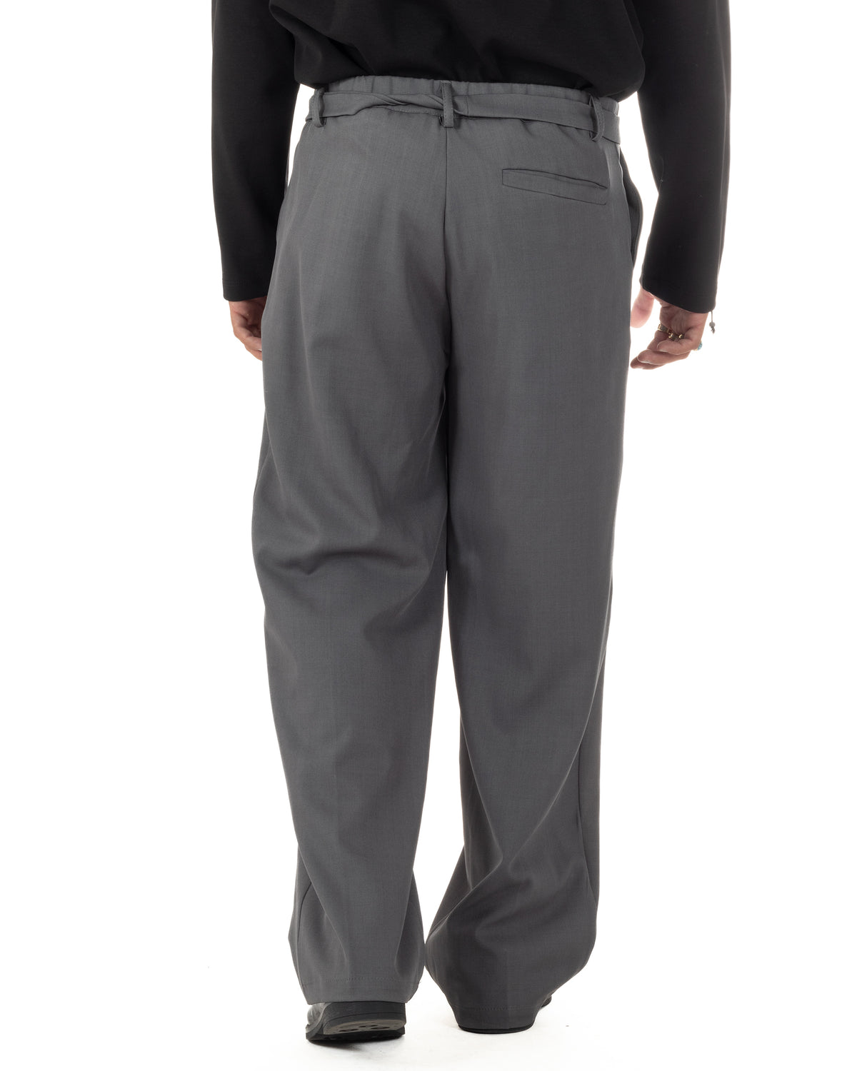 Pantalones de hombre de viscosa palazzo de pernera ancha con cinturón baggy grises P6398A
