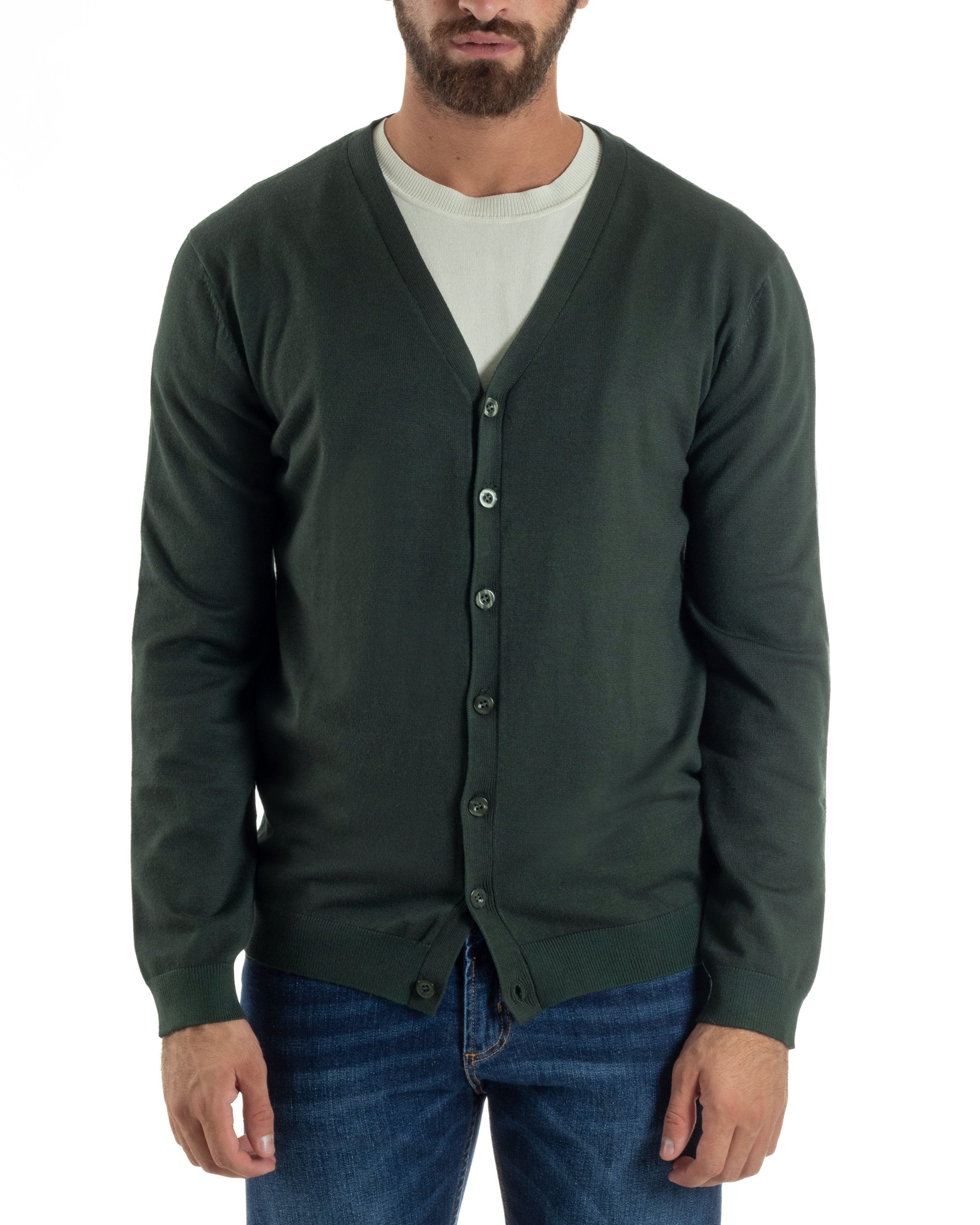 Cardigan Maglia Sottile Scollo a V Basic Verde M2690A