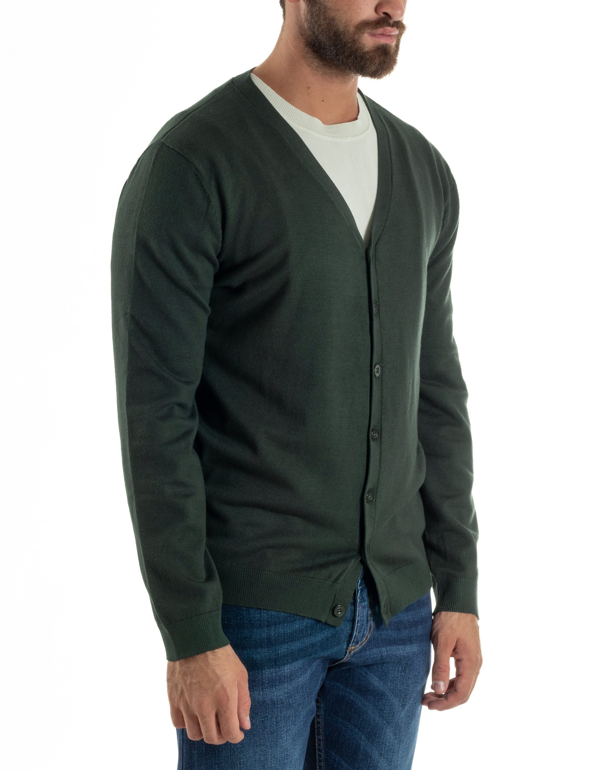 Cardigan Maglia Sottile Scollo a V Basic Verde M2690A