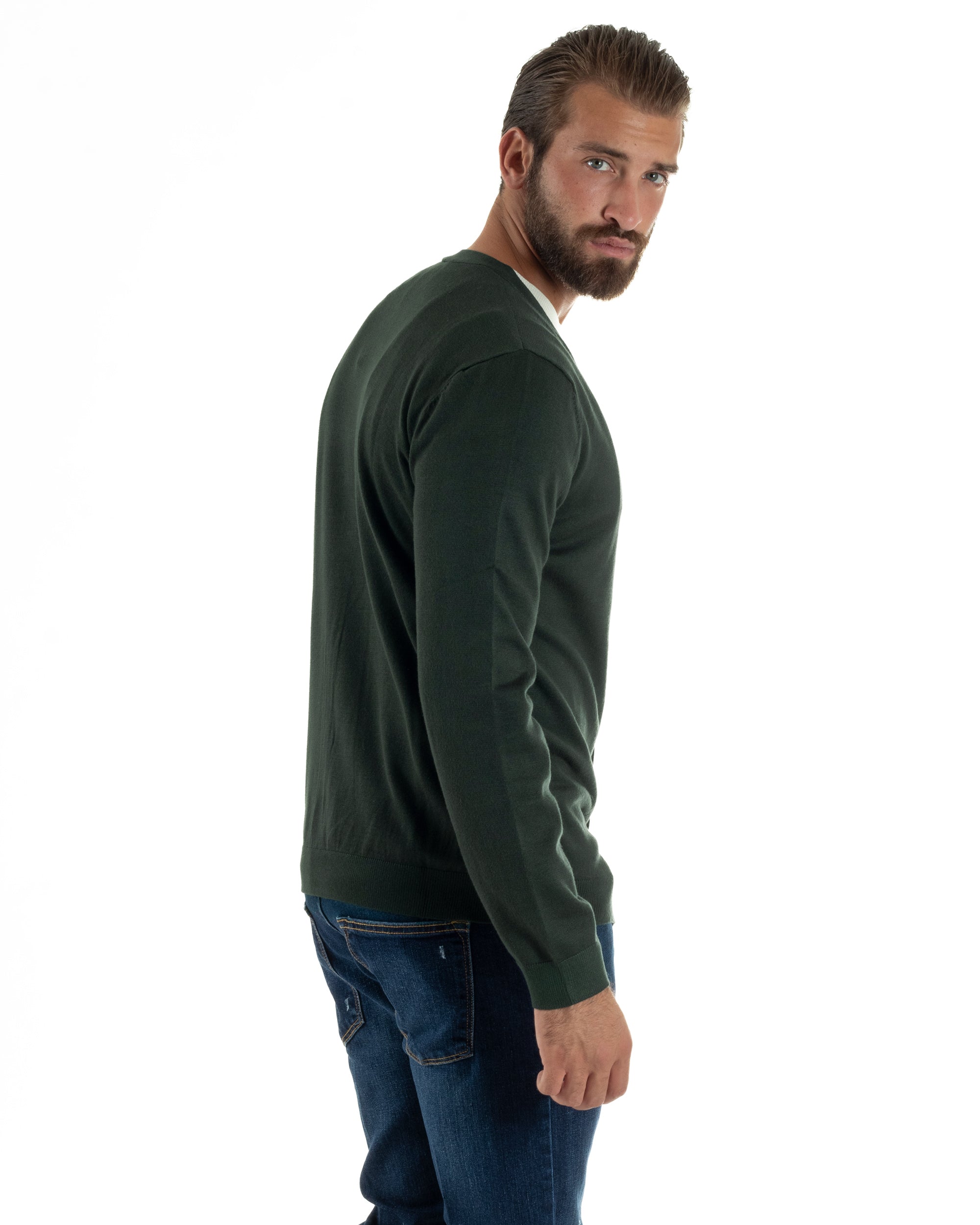 Cardigan Maglia Sottile Scollo a V Basic Verde M2690A