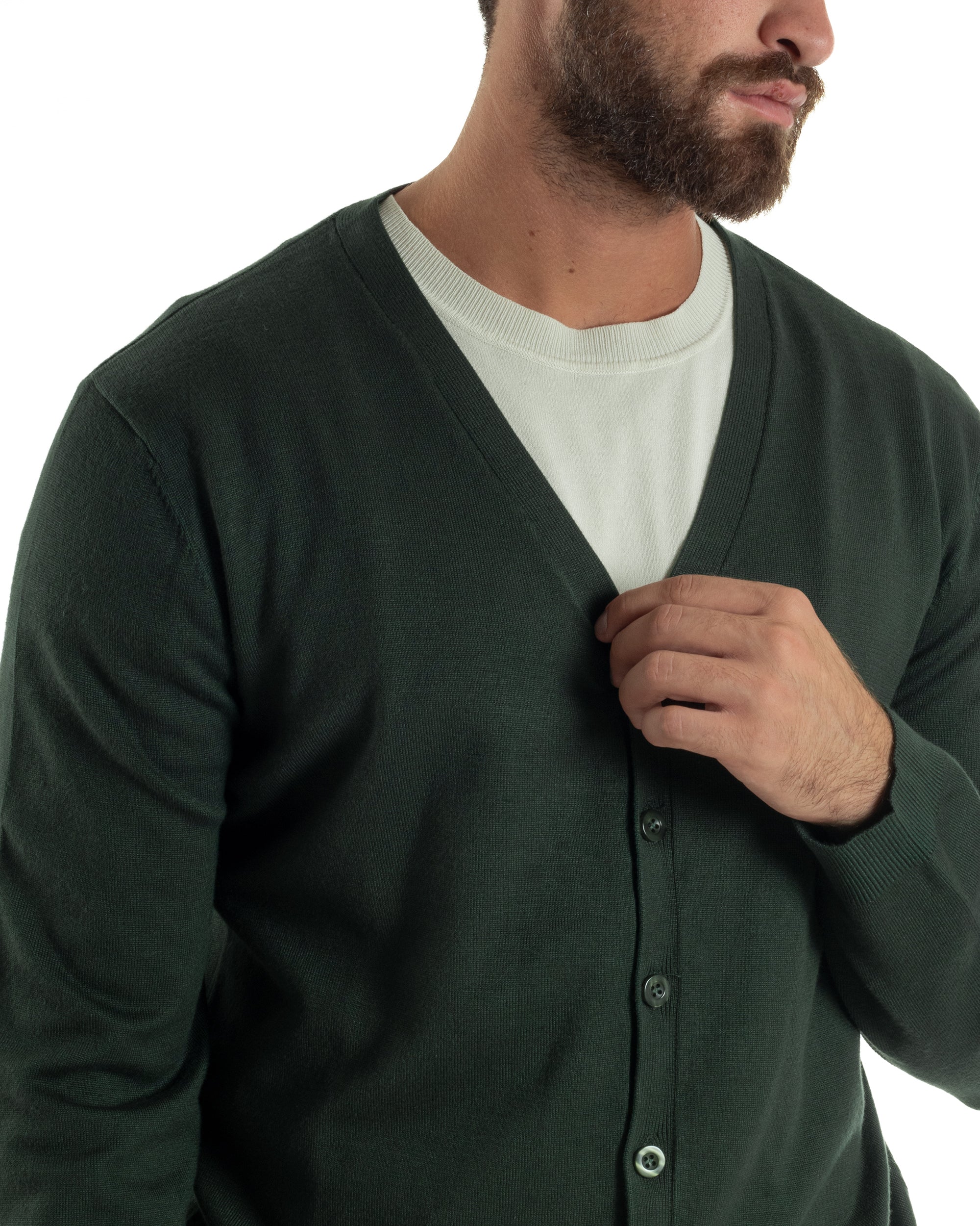 Cardigan Maglia Sottile Scollo a V Basic Verde M2690A
