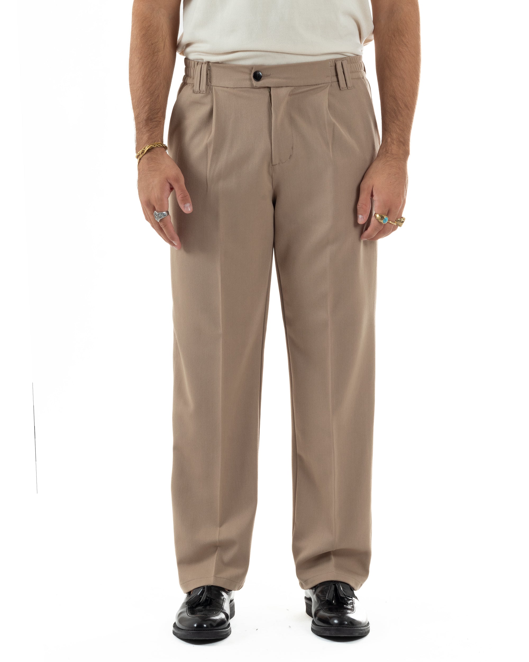 Pantaloni Viscosa Uomo Baggy Fondo Ampio Camel P5913A