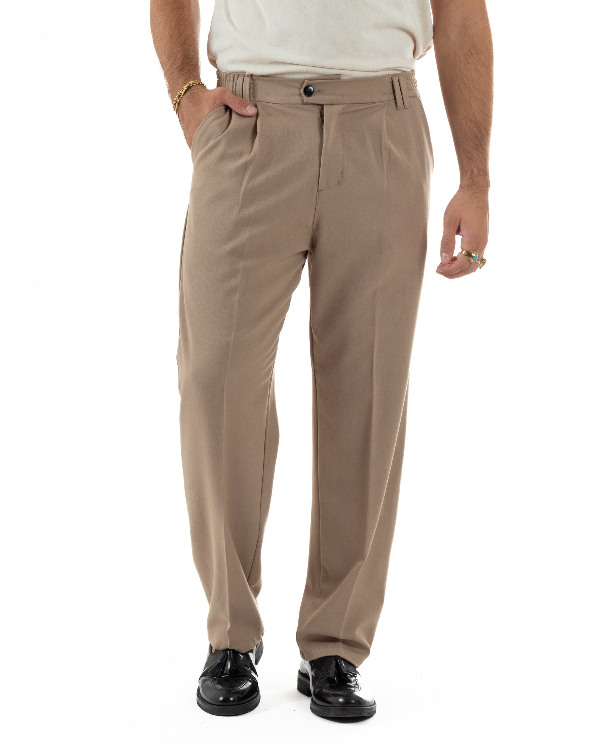 Pantaloni Viscosa Uomo Baggy Fondo Ampio Camel P5913A