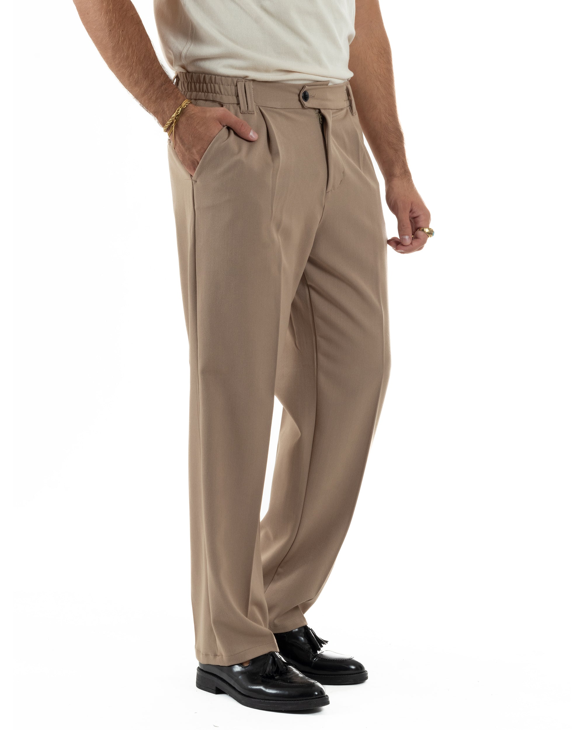 Pantaloni Viscosa Uomo Baggy Fondo Ampio Camel P5913A