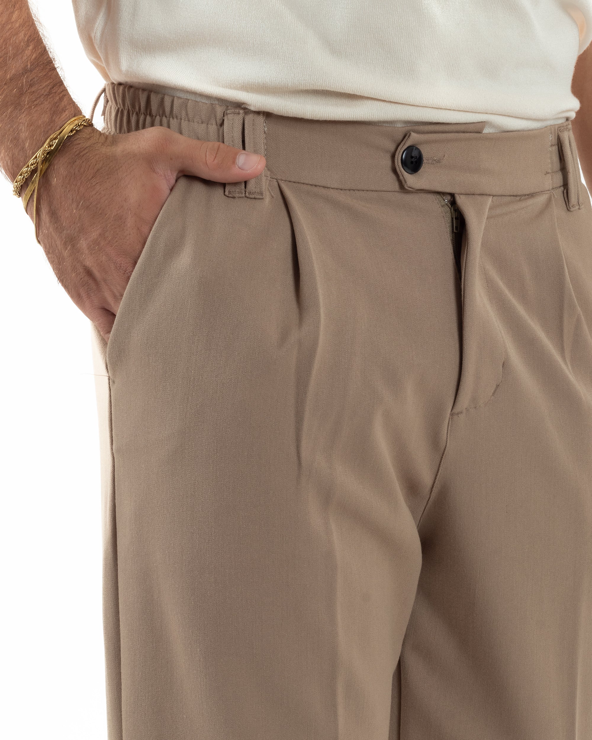Pantaloni Viscosa Uomo Baggy Fondo Ampio Camel P5913A