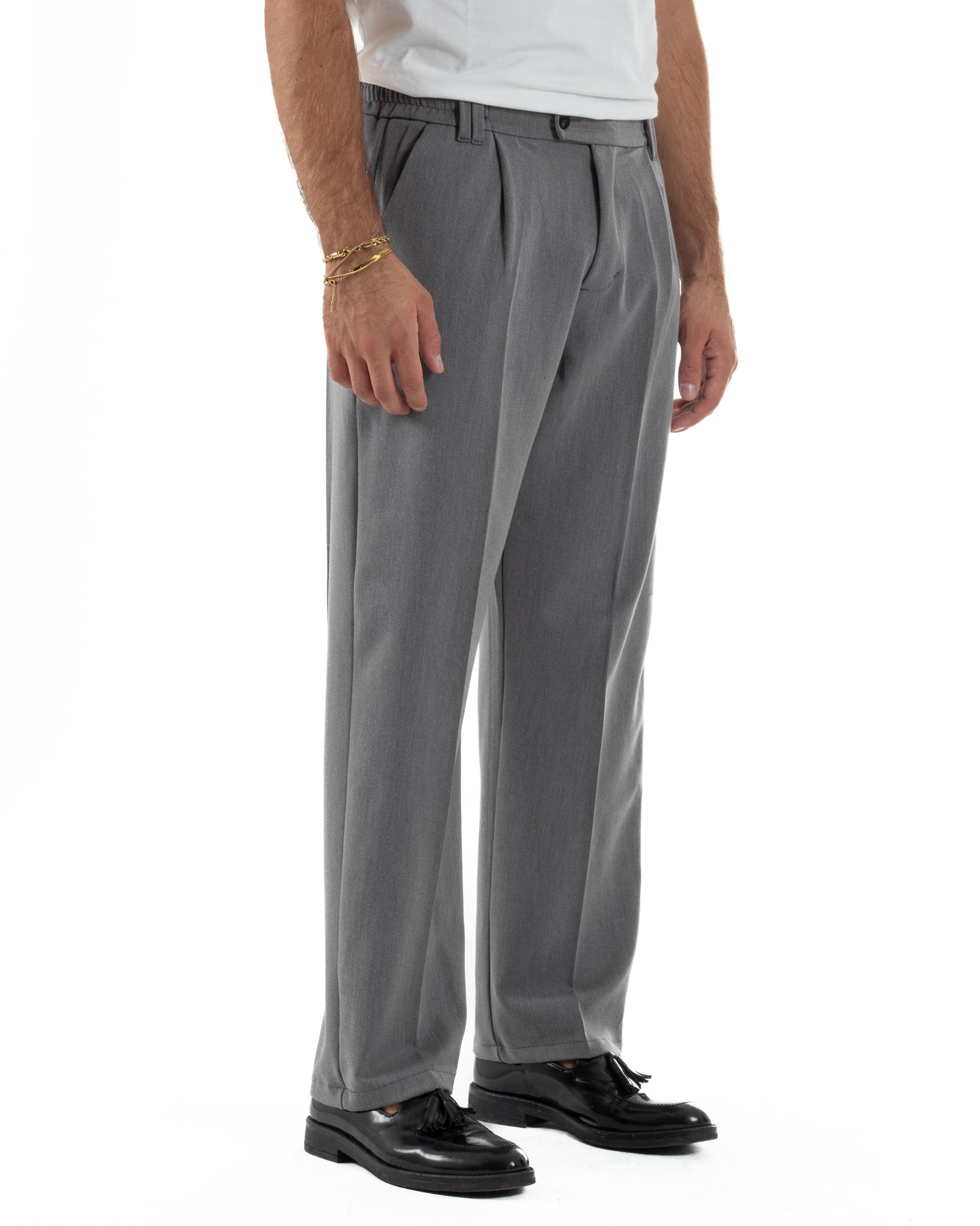 Pantaloni Viscosa Uomo Baggy Fondo Ampio Grigio P5914A