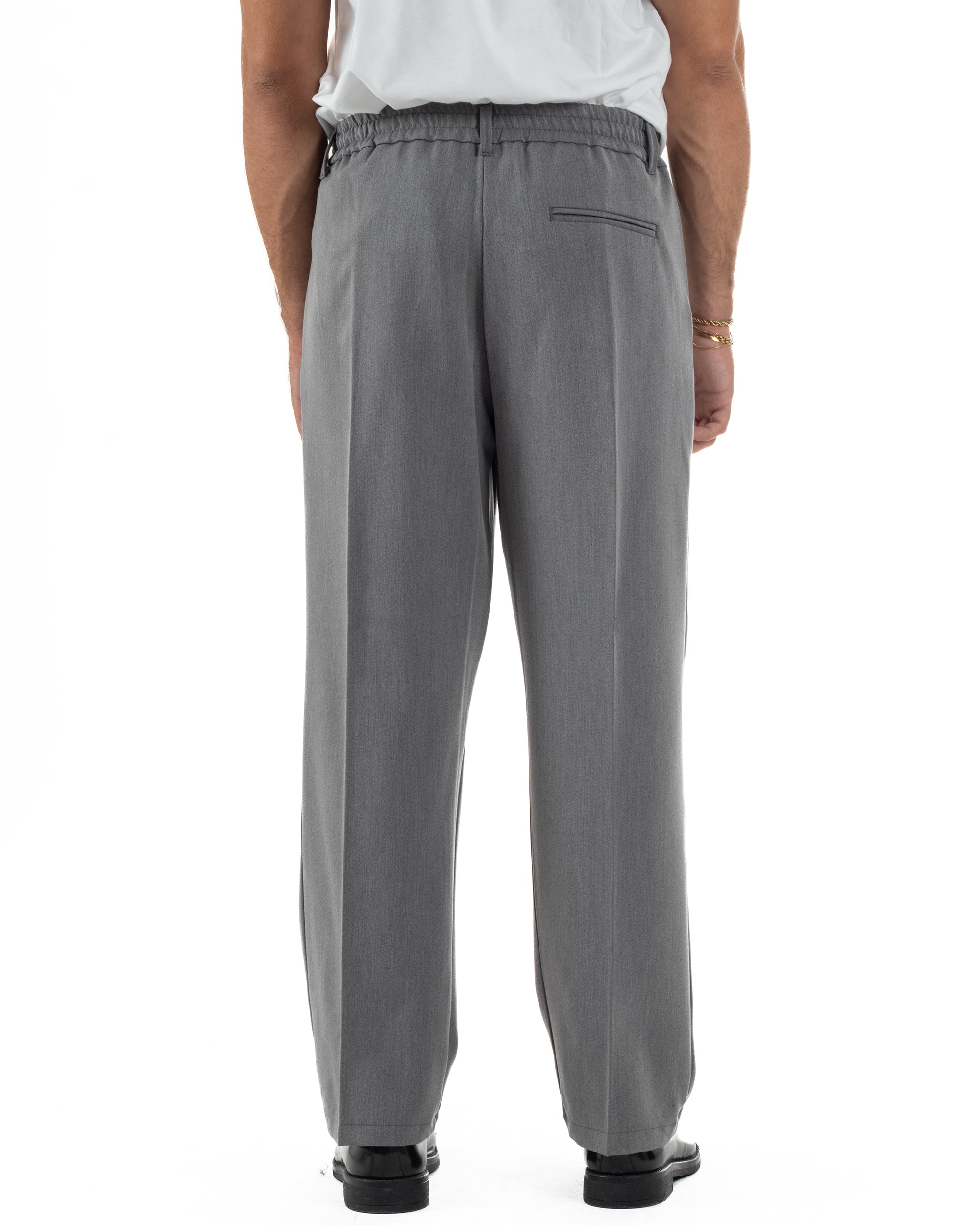Pantaloni Viscosa Uomo Baggy Fondo Ampio Grigio P5914A