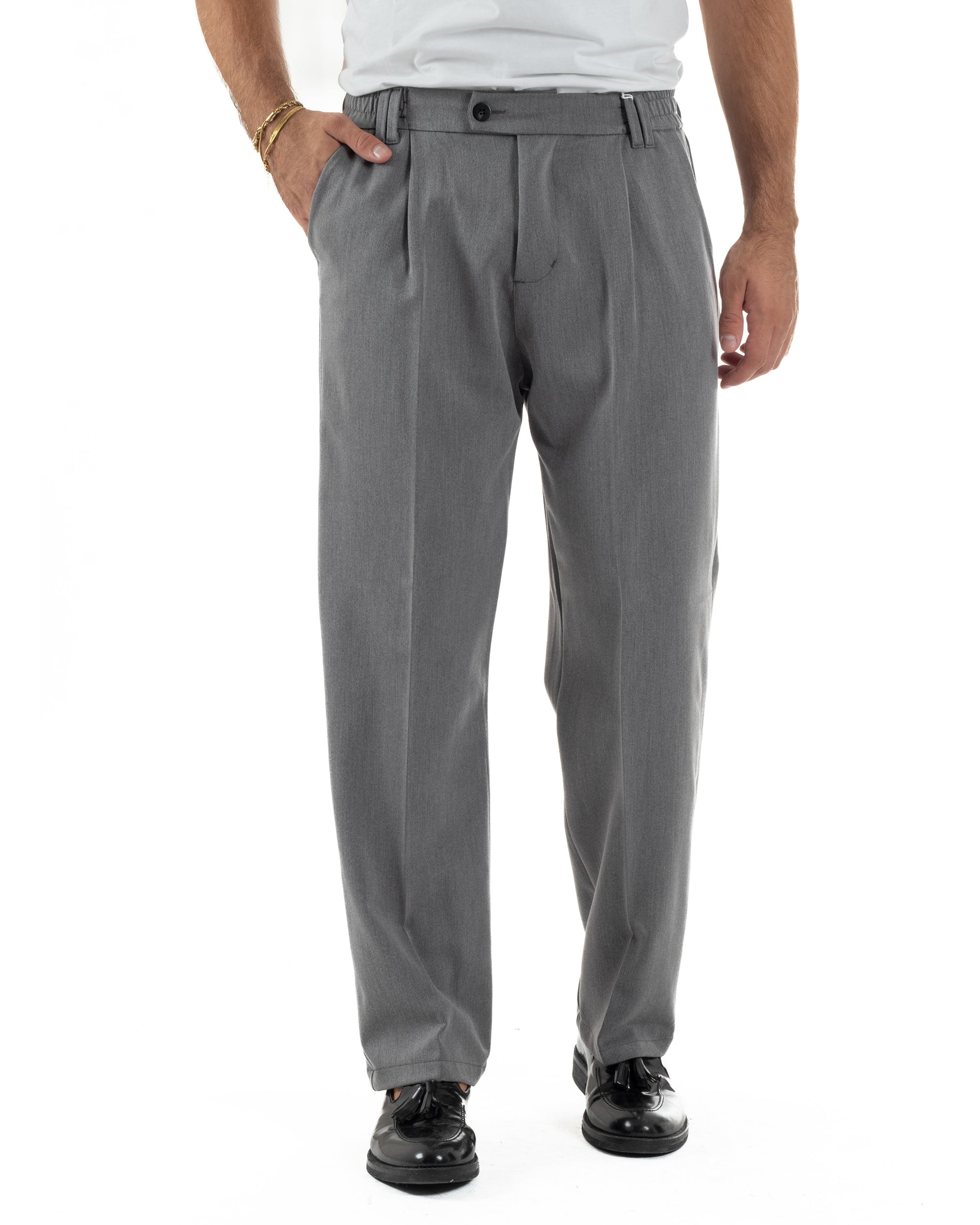 Pantaloni Viscosa Uomo Baggy Fondo Ampio Grigio P5914A
