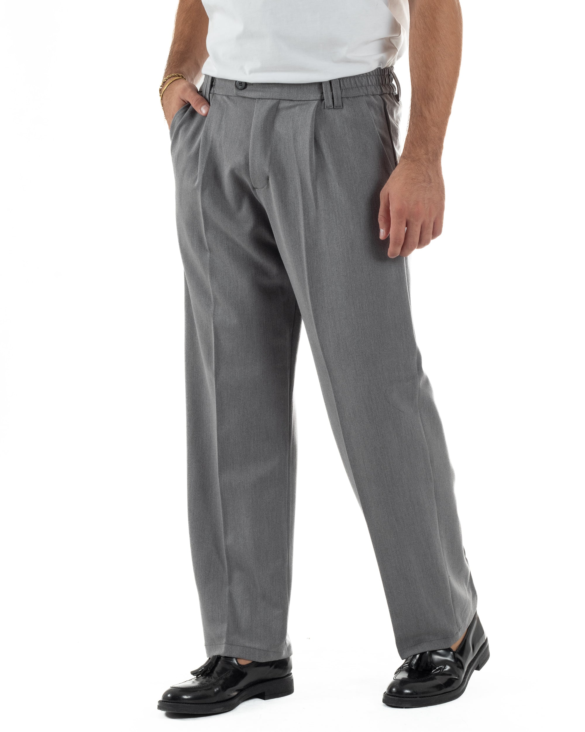 Pantaloni Viscosa Uomo Baggy Fondo Ampio Grigio P5914A