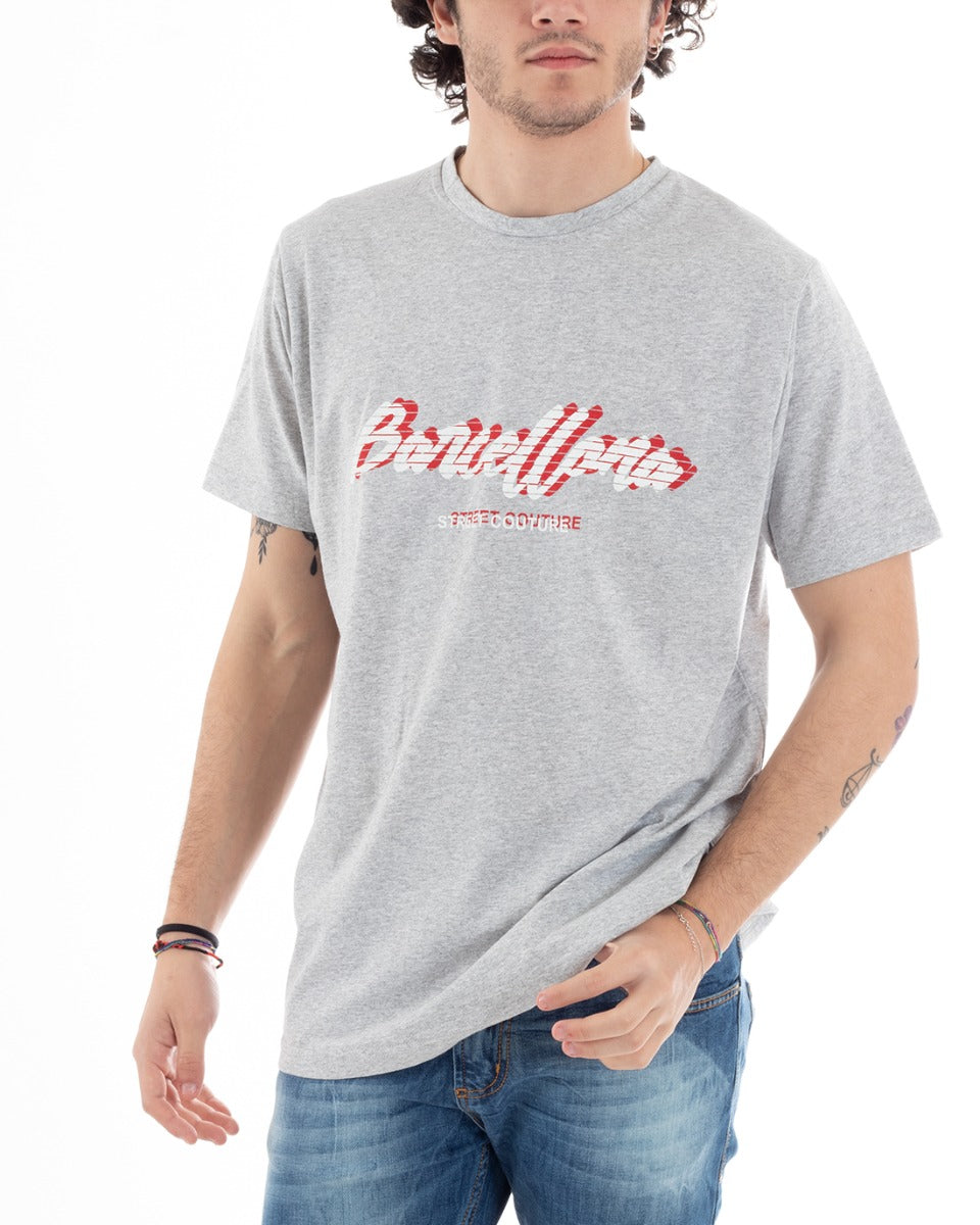 T-Shirt Uomo Stampa Scritta Grigio Girocollo Manica Corta Casual GIOSAL-TS1791A