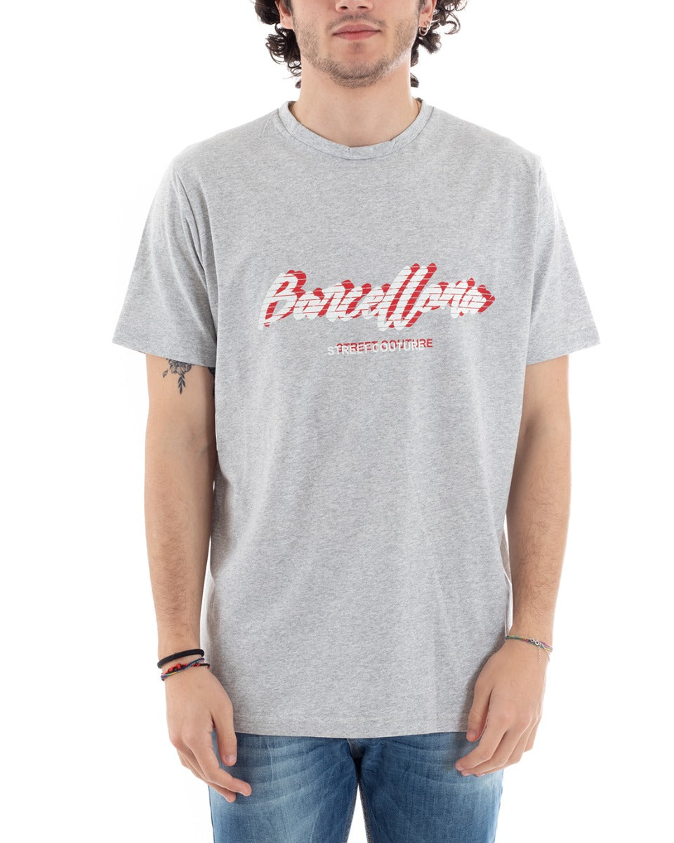 T-Shirt Uomo Stampa Scritta Grigio Girocollo Manica Corta Casual GIOSAL-TS1791A