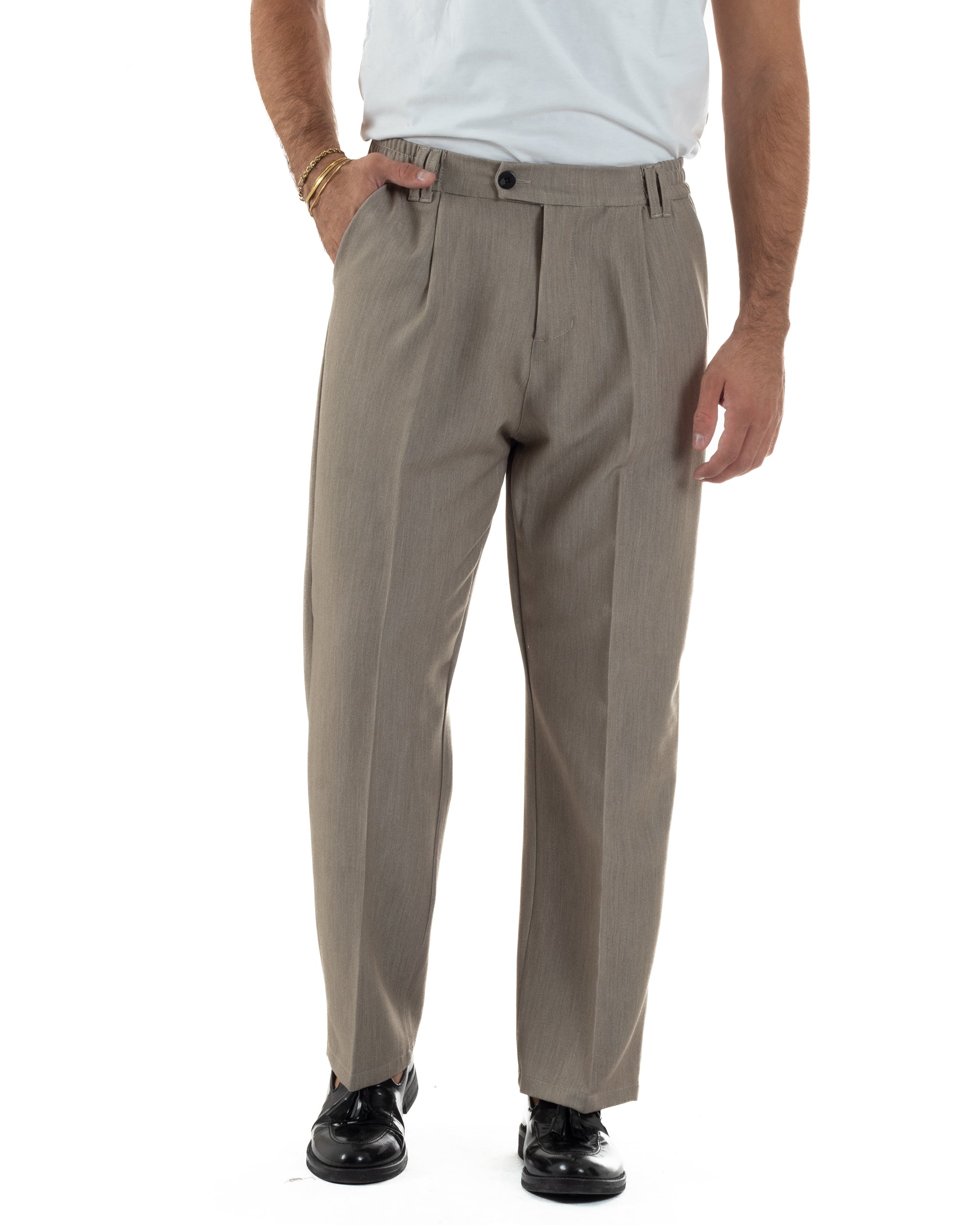 Pantaloni Viscosa Uomo Baggy Fondo Ampio Beige Melangiato P6356A