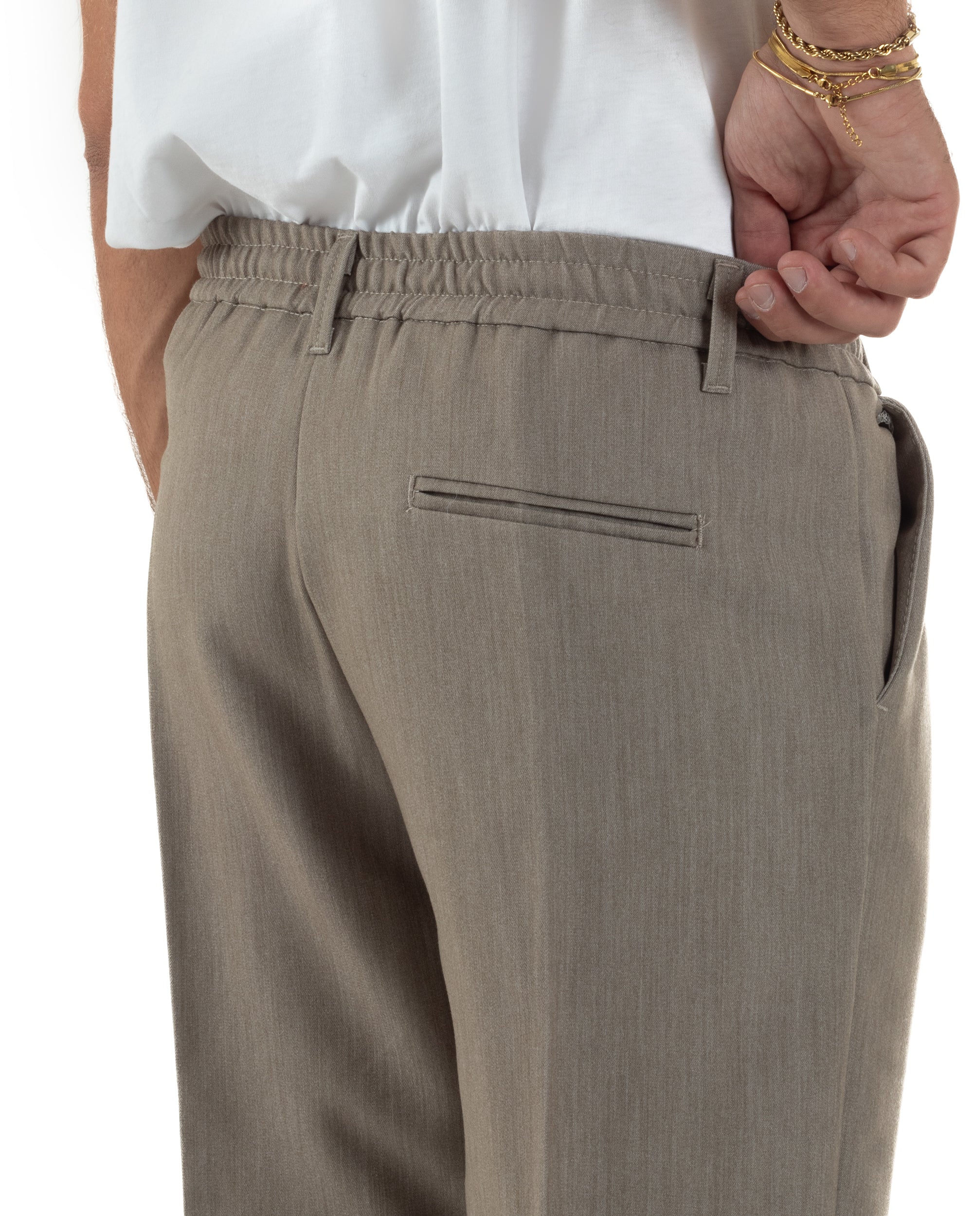 Pantaloni Viscosa Uomo Baggy Fondo Ampio Beige Melangiato P6356A