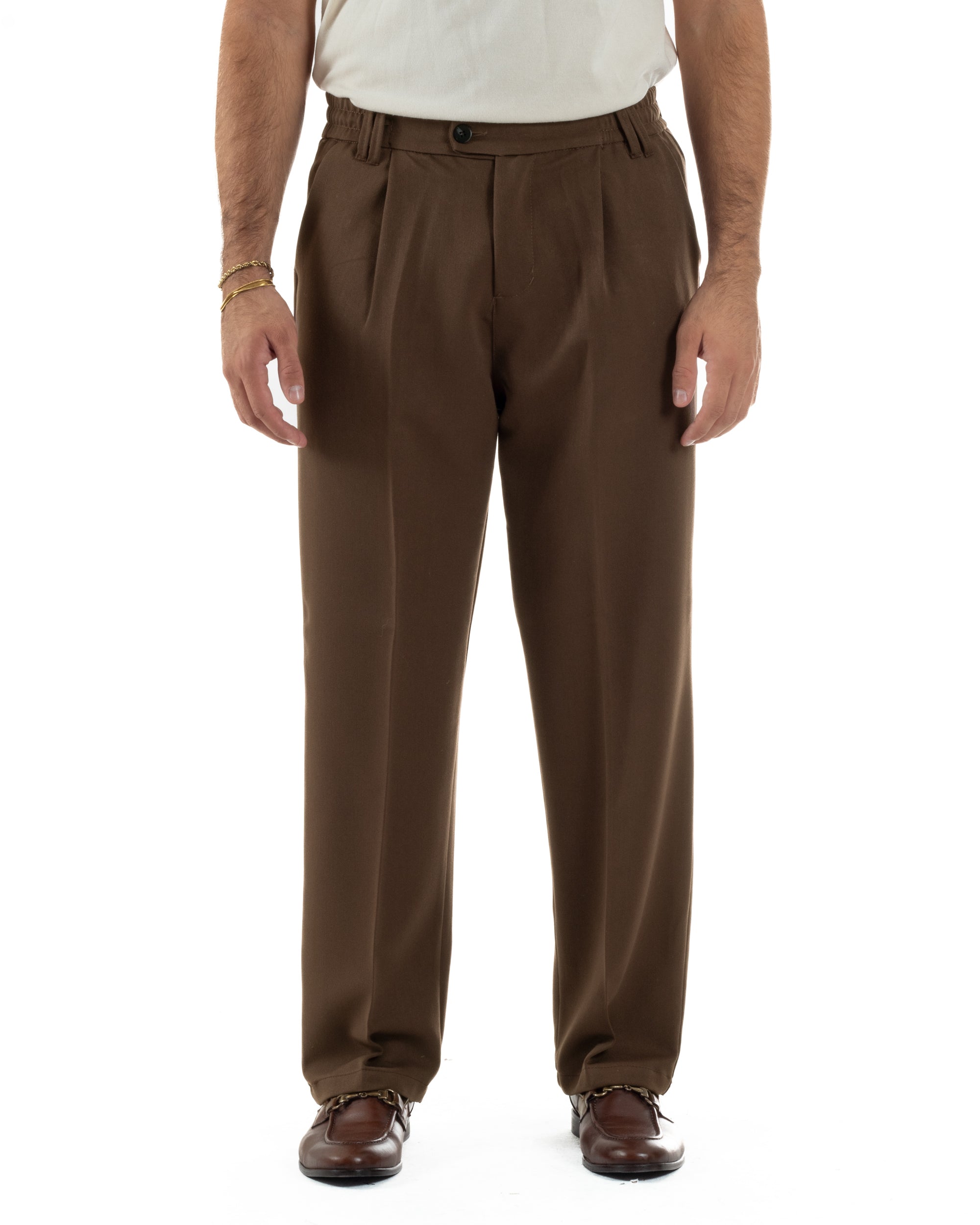 Pantaloni Viscosa Uomo Baggy Fondo Ampio Marrone P6357A