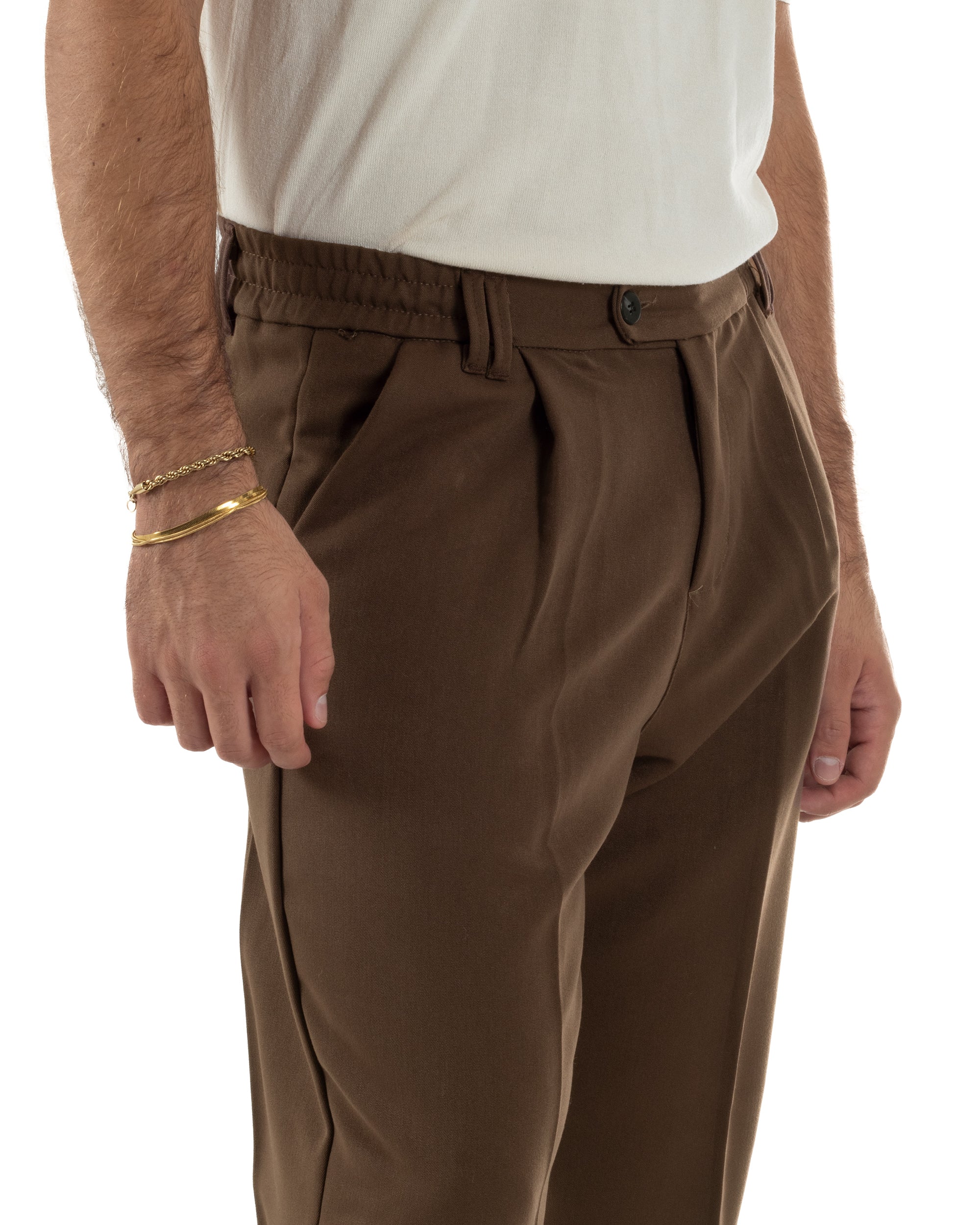 Pantaloni Viscosa Uomo Baggy Fondo Ampio Marrone P6357A