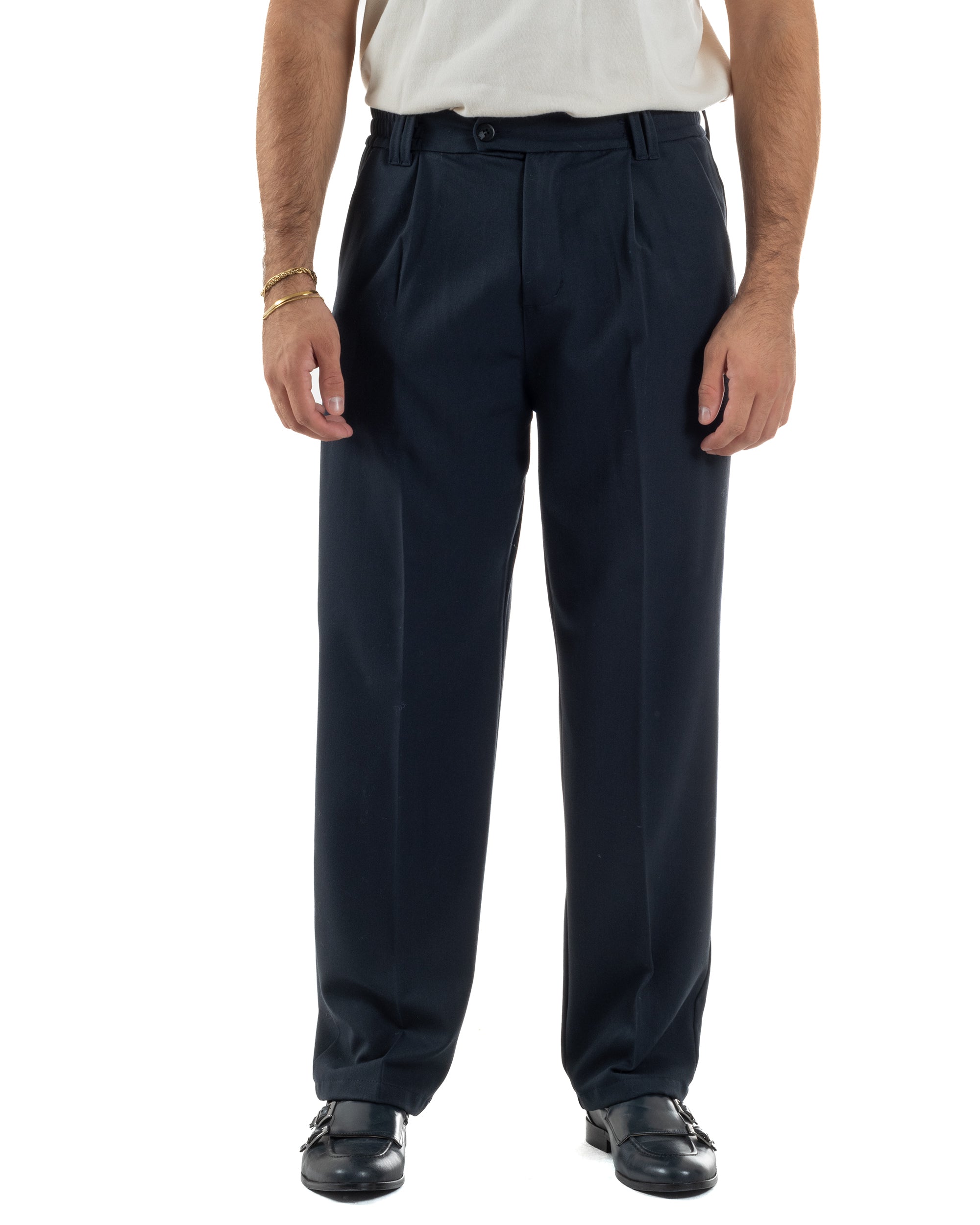 Pantaloni Viscosa Uomo Baggy Fondo Ampio Blu P5916A