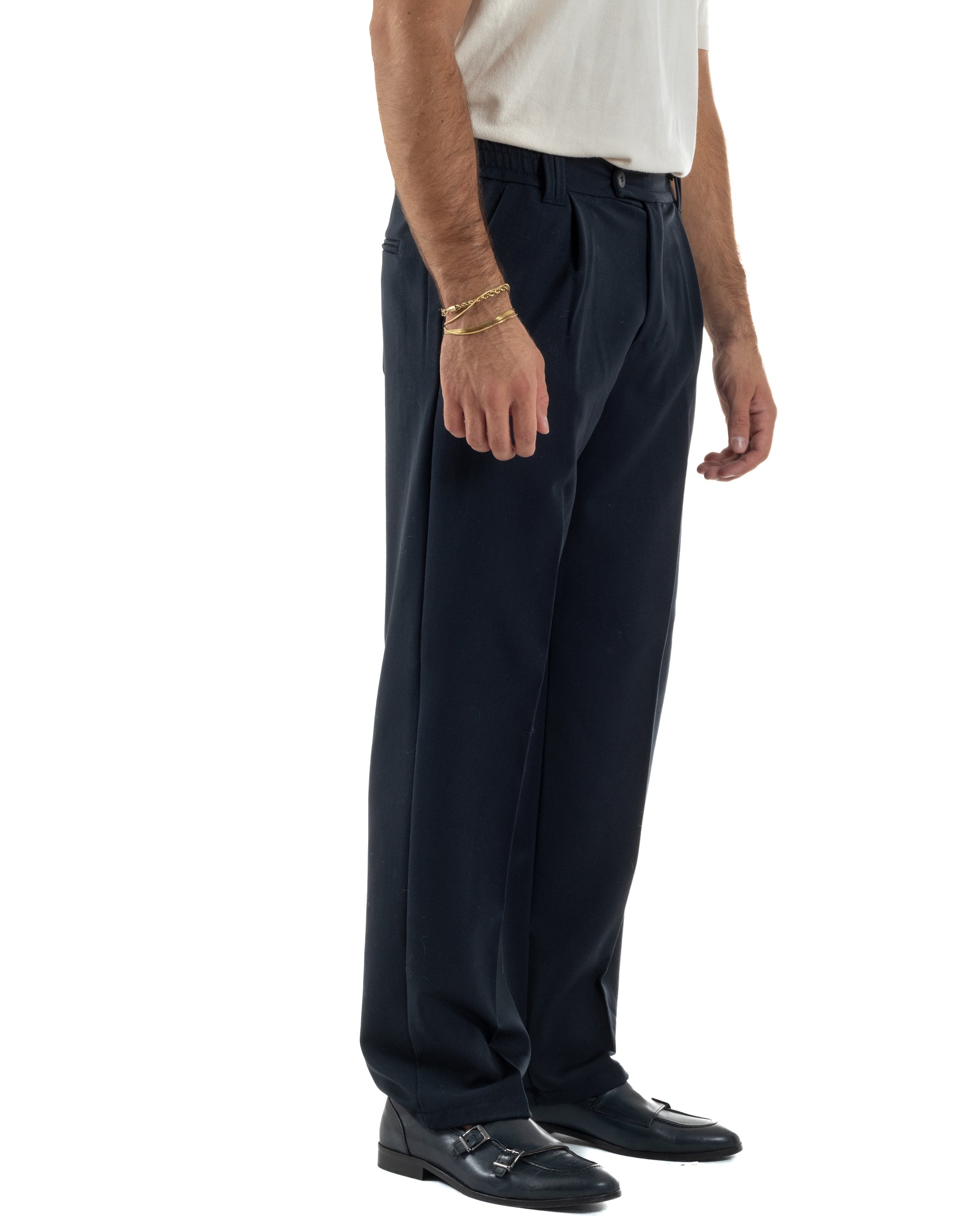 Pantaloni Viscosa Uomo Baggy Fondo Ampio Blu P5916A