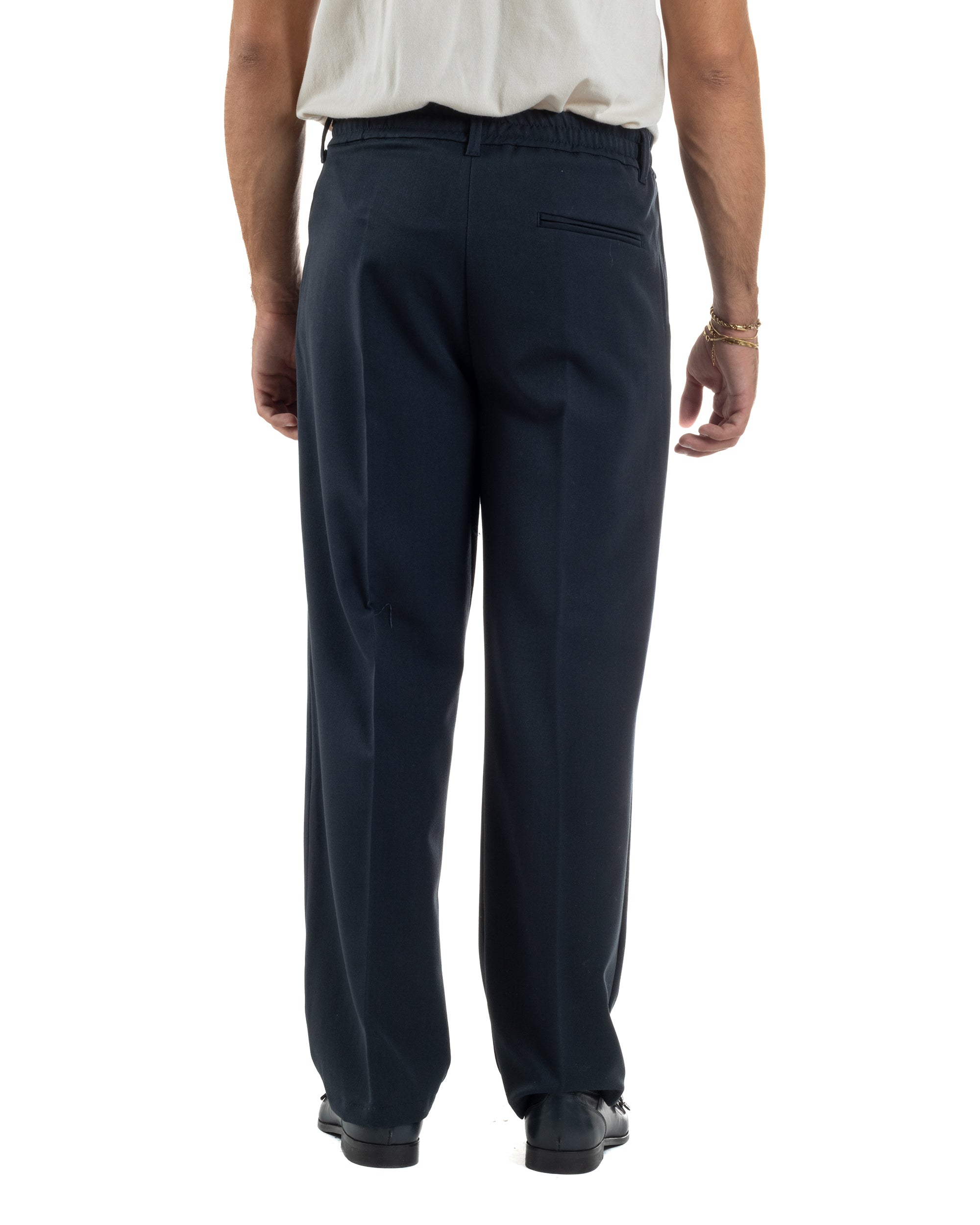 Pantaloni Viscosa Uomo Baggy Fondo Ampio Blu P5916A