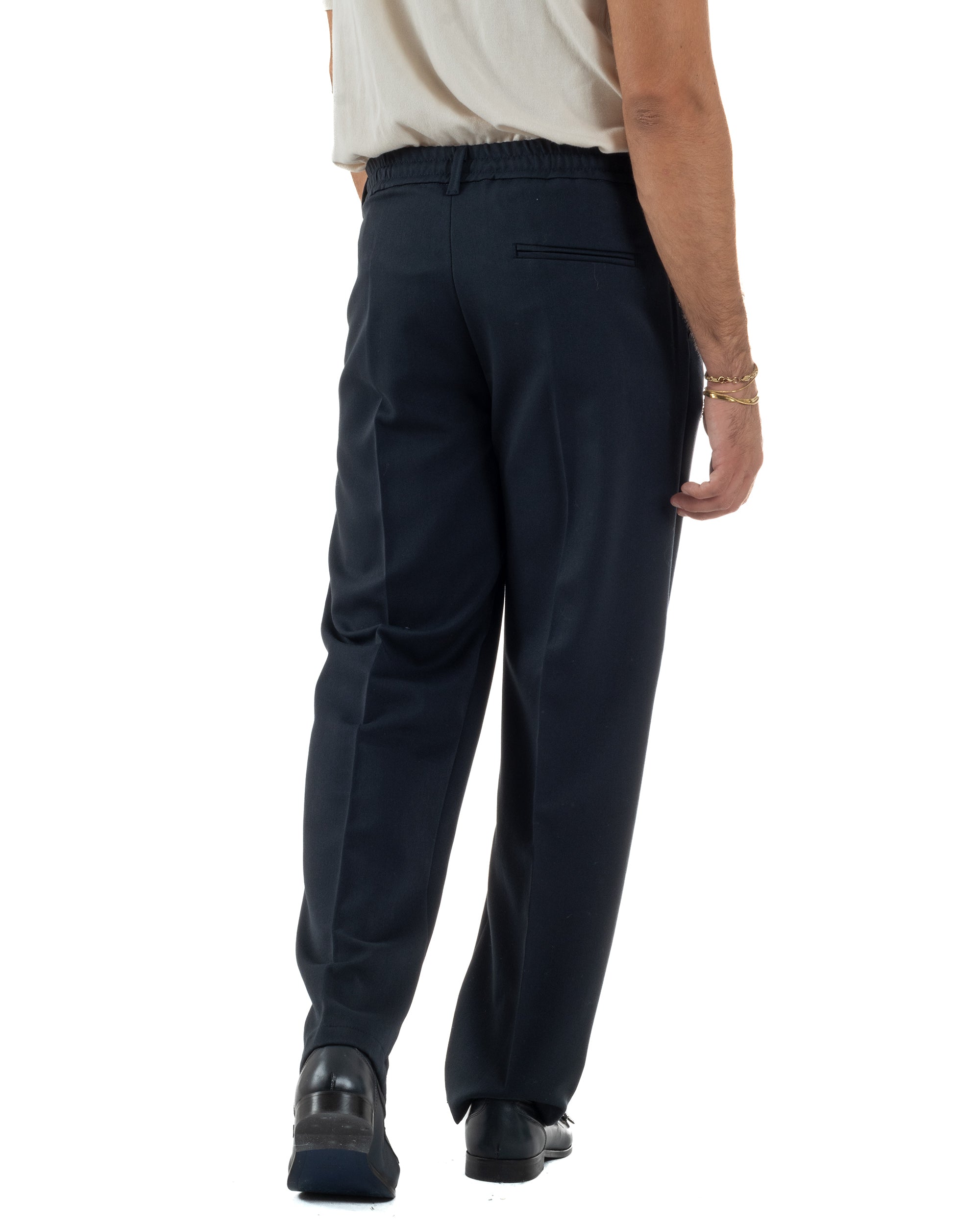 Pantaloni Viscosa Uomo Baggy Fondo Ampio Blu P5916A
