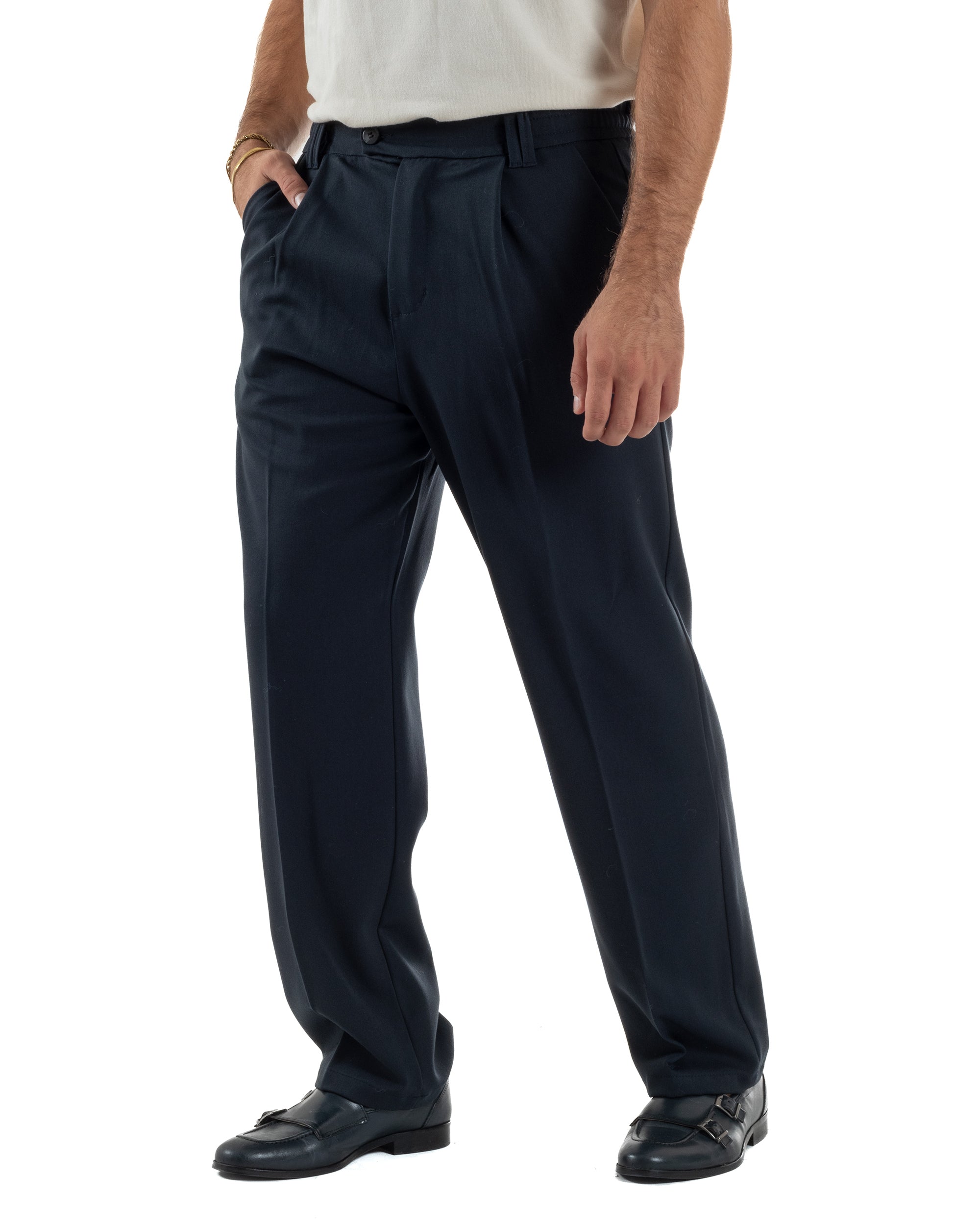Pantaloni Viscosa Uomo Baggy Fondo Ampio Blu P5916A