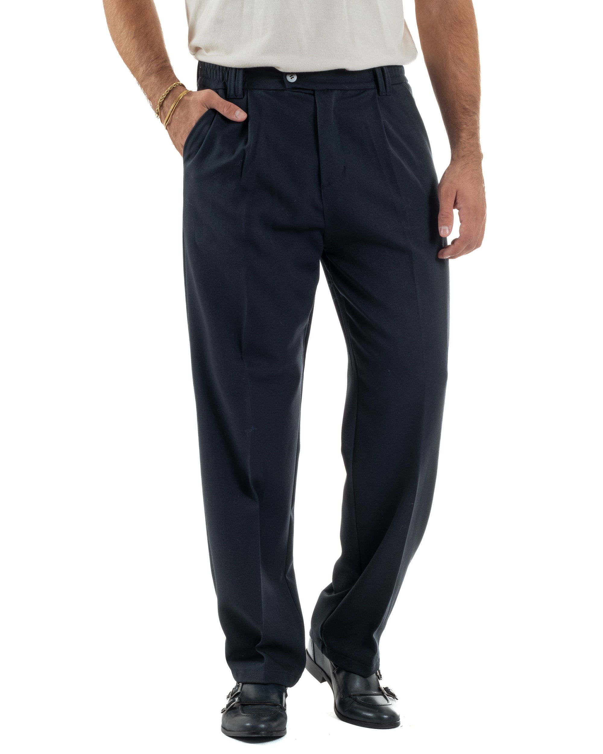 Pantaloni Viscosa Uomo Baggy Fondo Ampio Blu P5916A