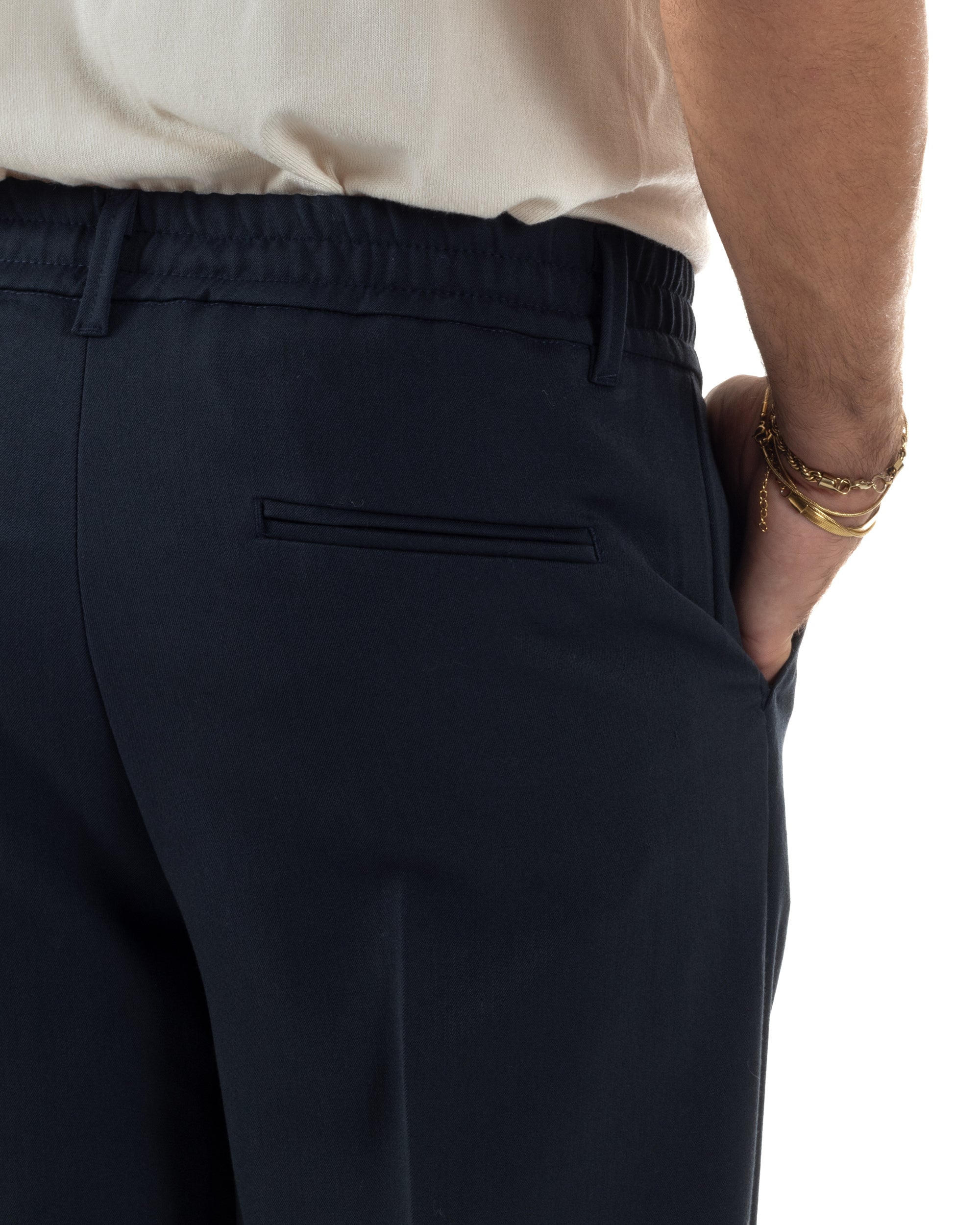 Pantaloni Viscosa Uomo Baggy Fondo Ampio Blu P5916A