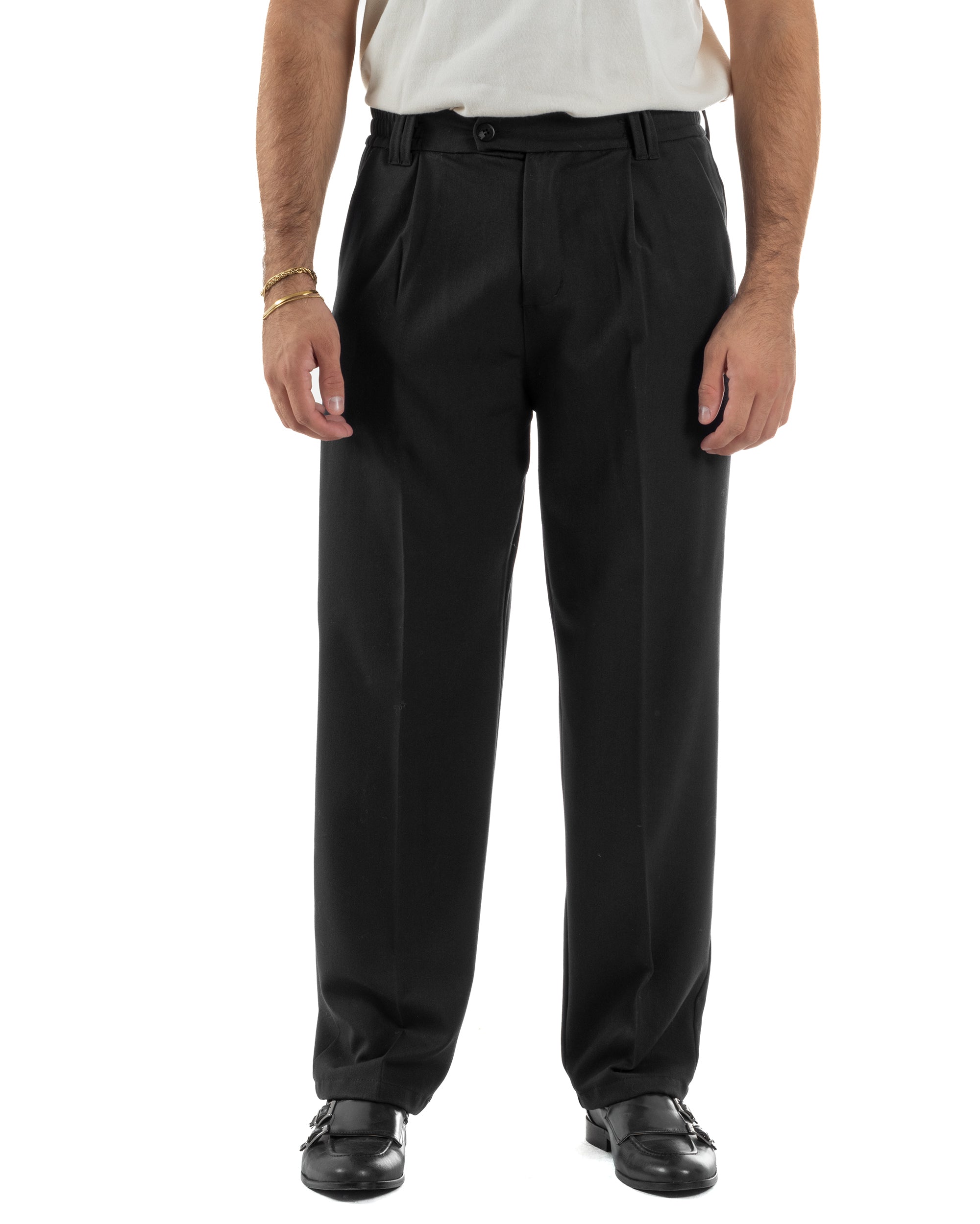 Pantaloni Viscosa Uomo Baggy Fondo Ampio Nero P5917A