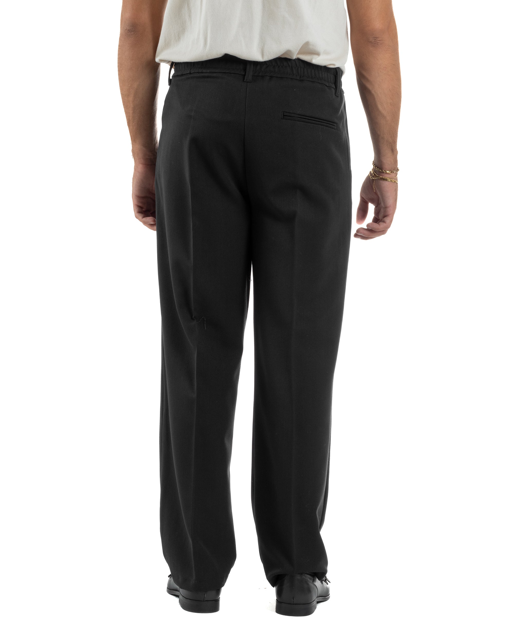 Pantaloni Viscosa Uomo Baggy Fondo Ampio Nero P5917A