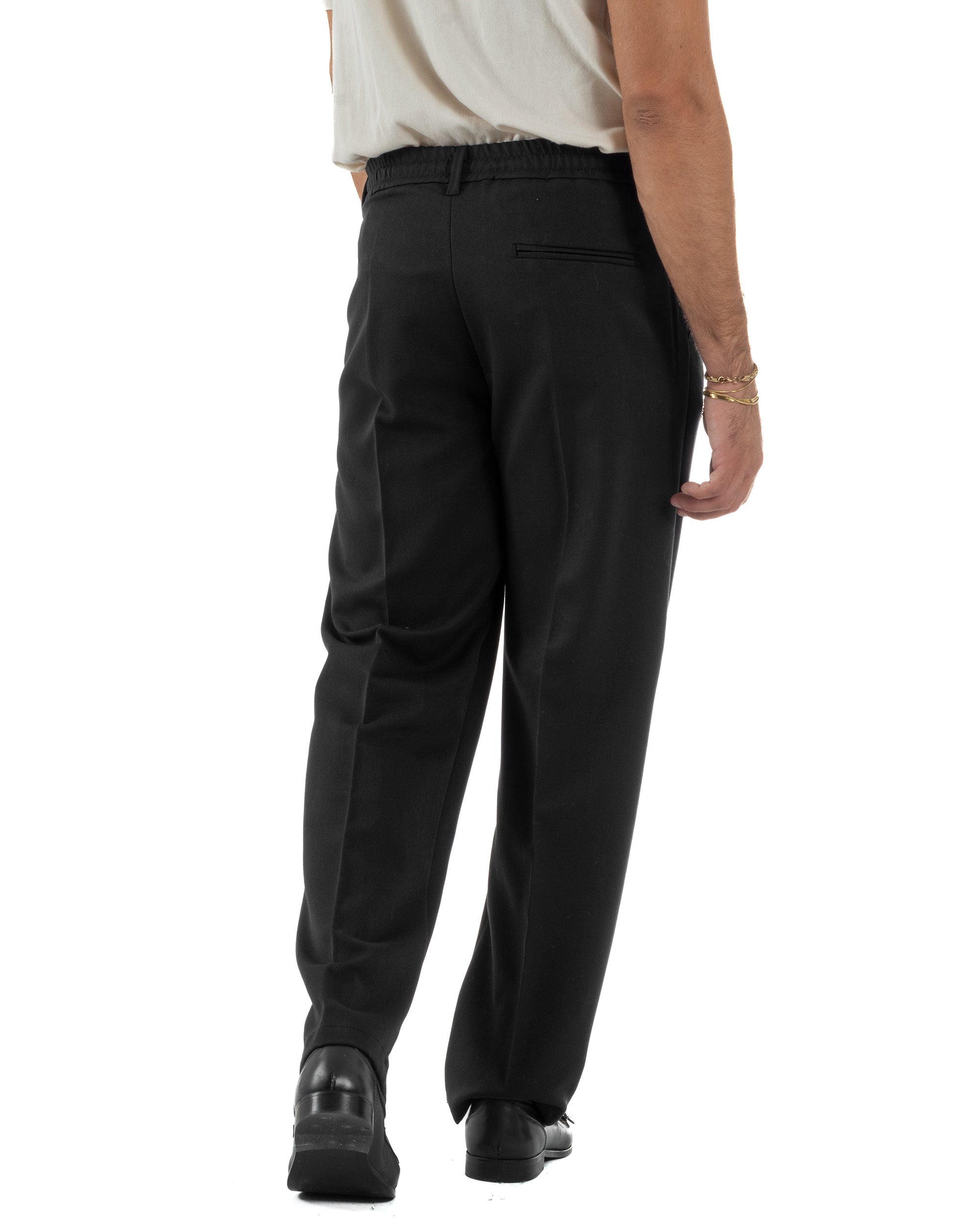 Pantaloni Viscosa Uomo Baggy Fondo Ampio Nero P5917A