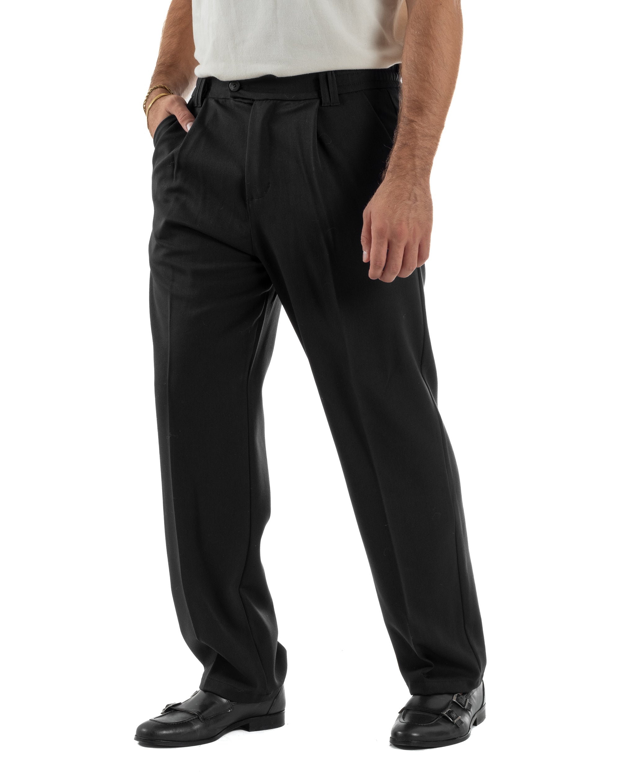 Pantaloni Viscosa Uomo Baggy Fondo Ampio Nero P5917A