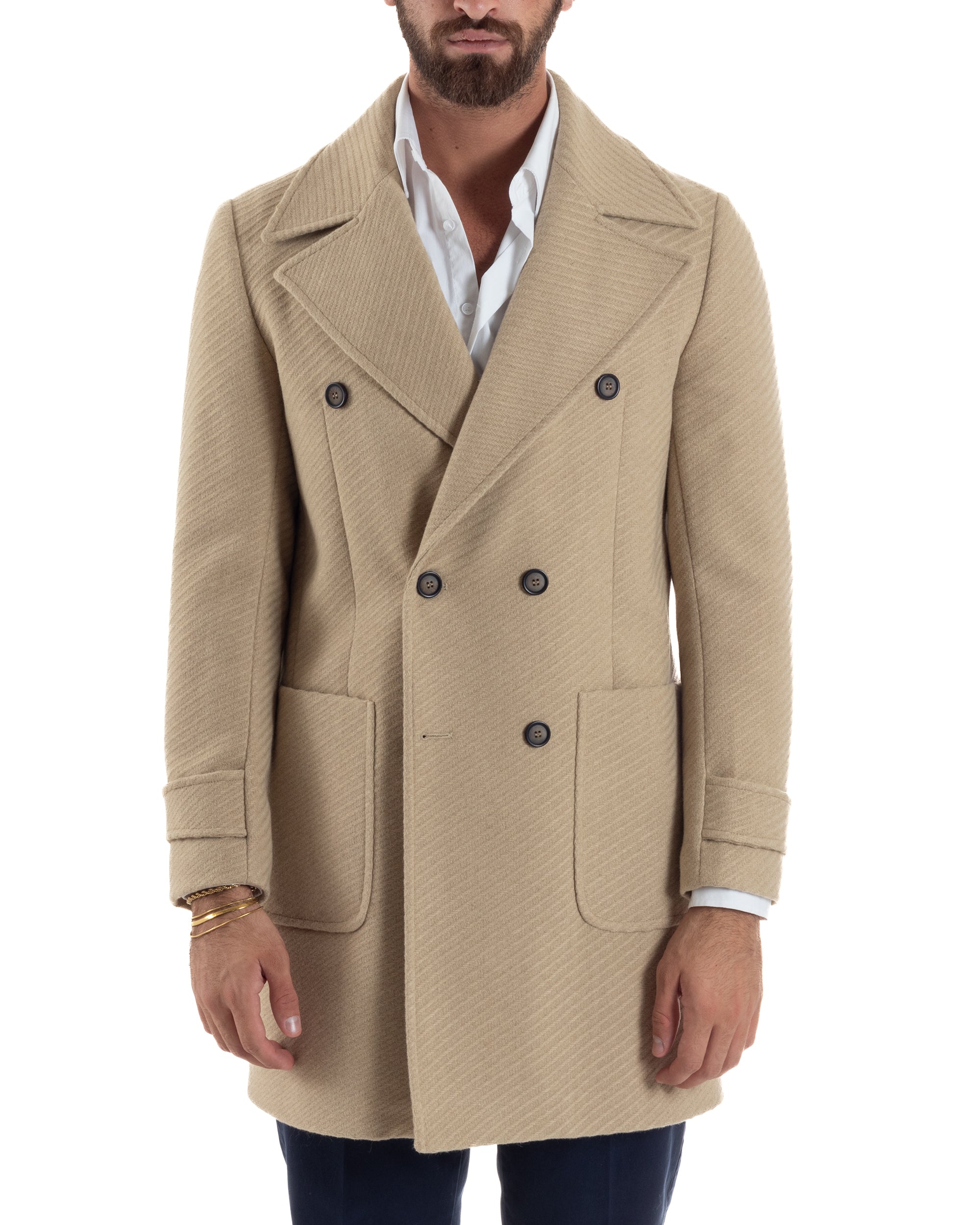 Cappotto Uomo Doppiopetto Diagonale Camel Over-D OE1F2W5K03 GIOSAL
