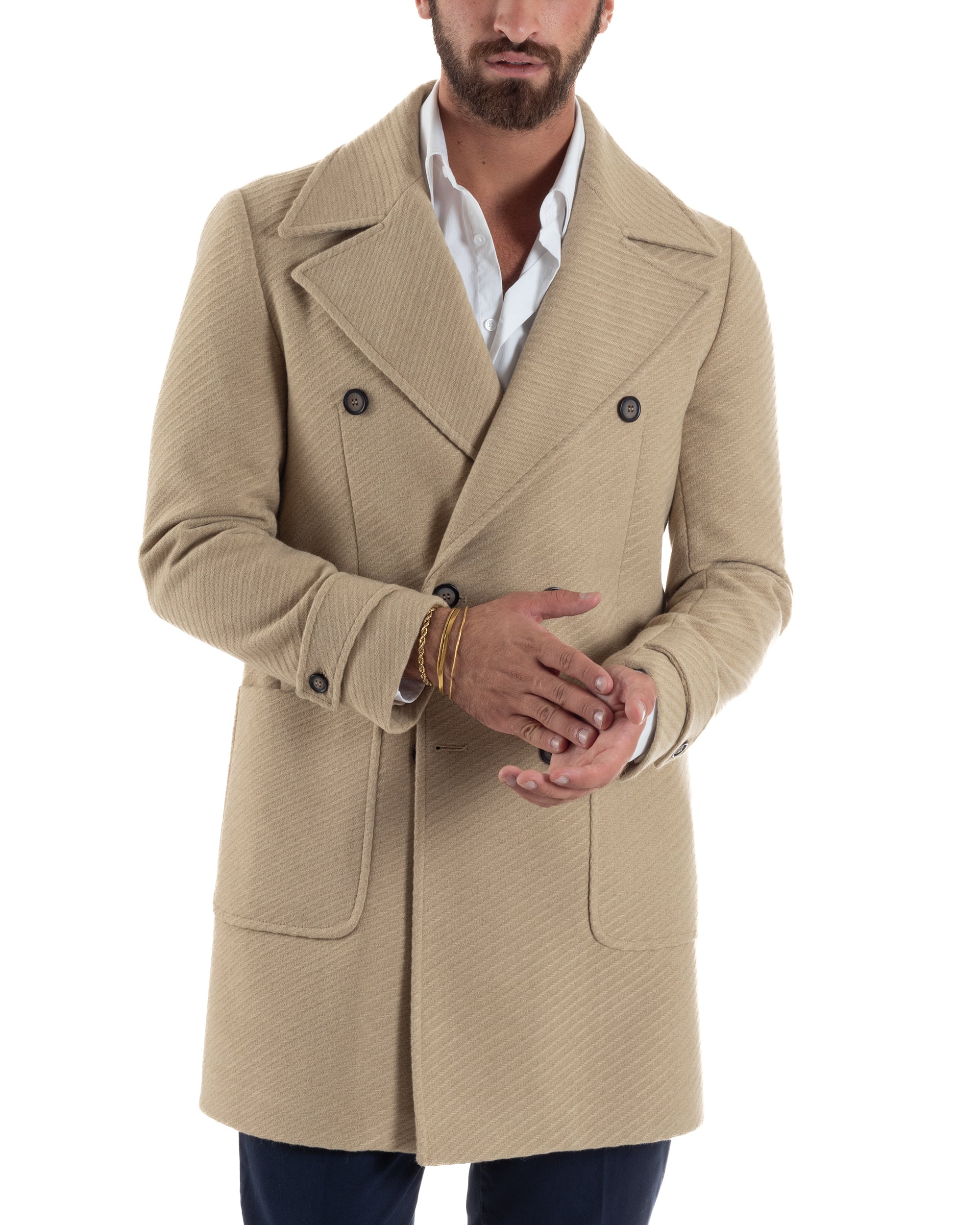 Cappotto Uomo Doppiopetto Diagonale Camel Over-D OE1F2W5K03