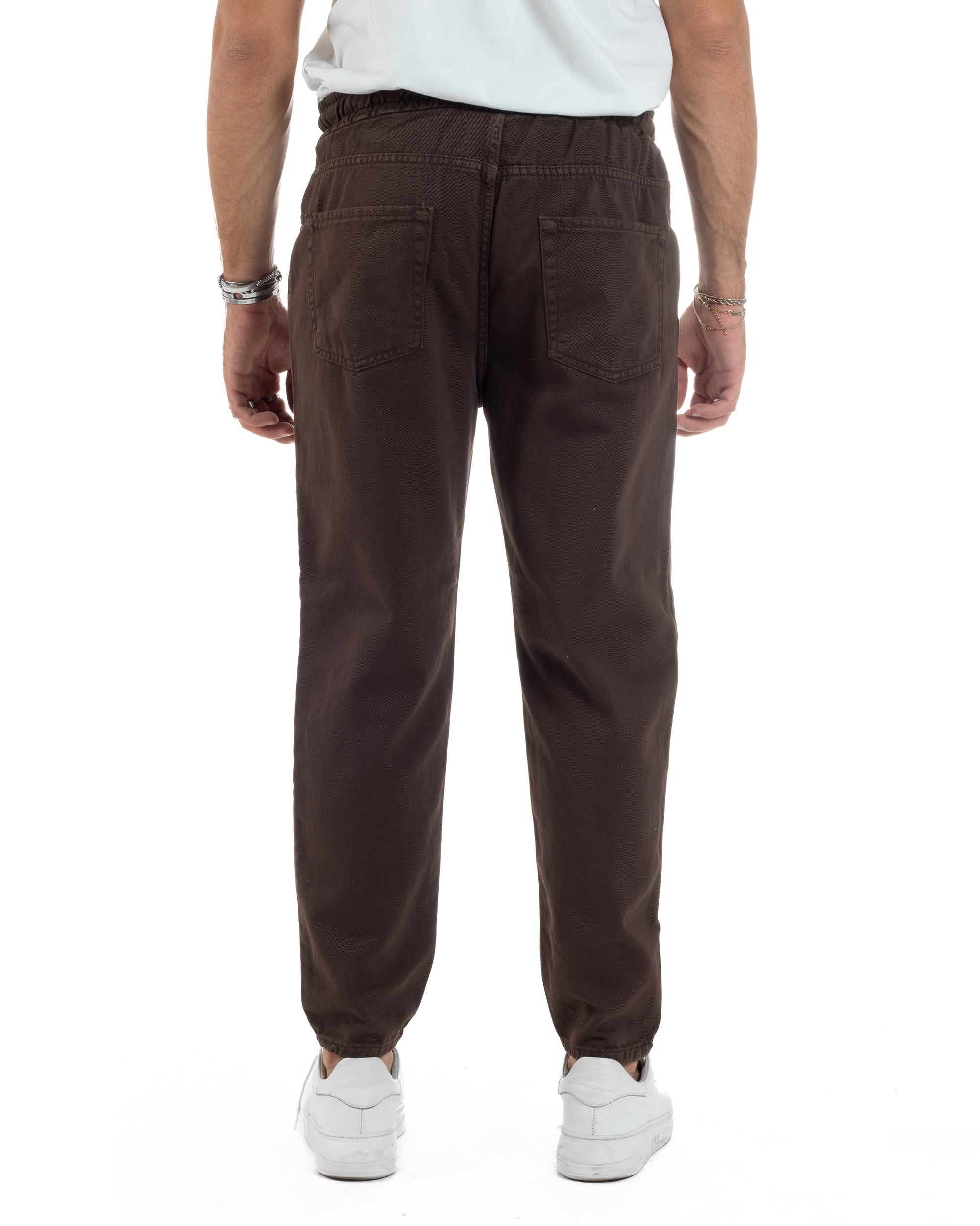 Jeans Jogger Cotone Loose Fit Rotture Marrone P6391A