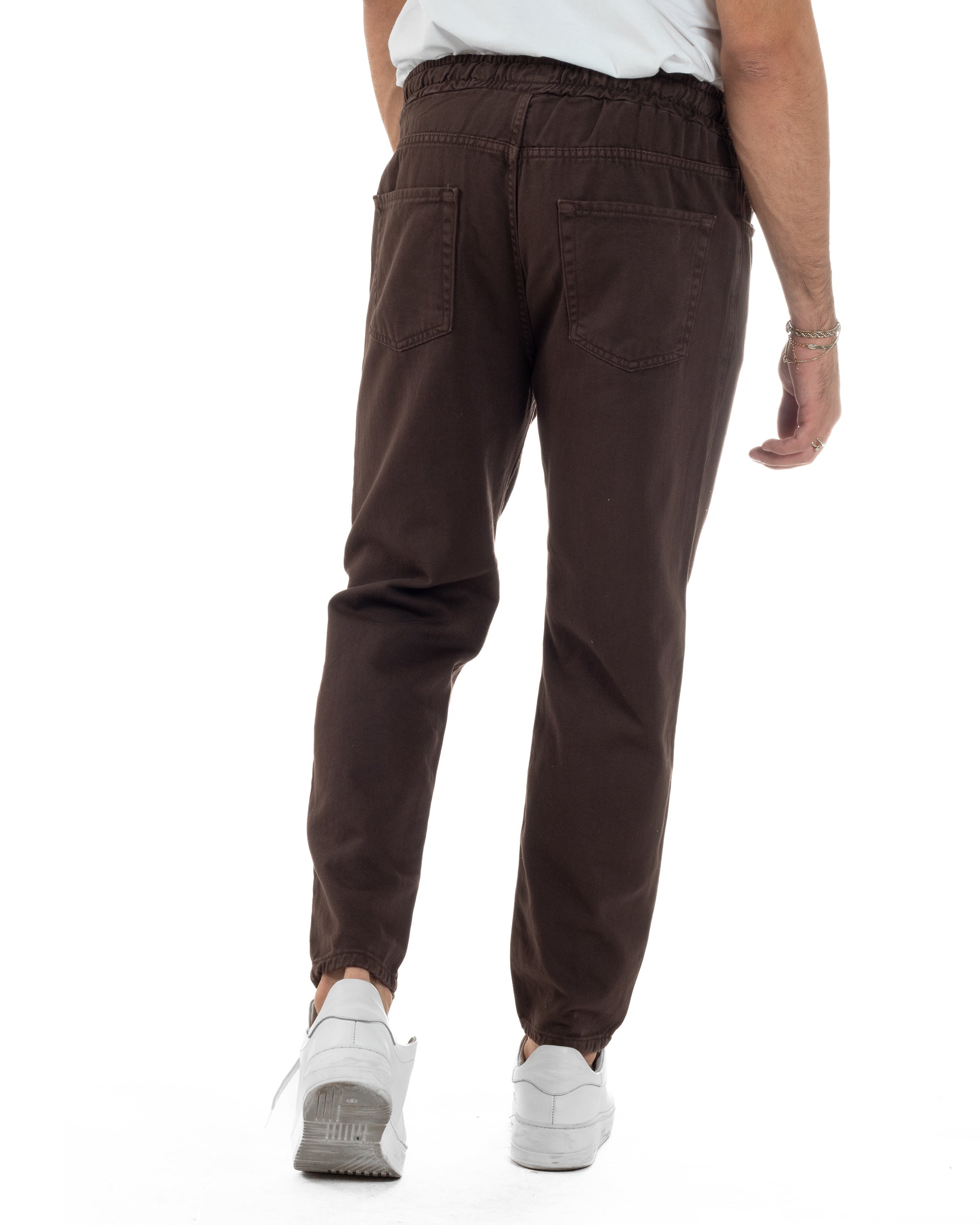 Jeans Jogger Cotone Loose Fit Rotture Marrone P6391A