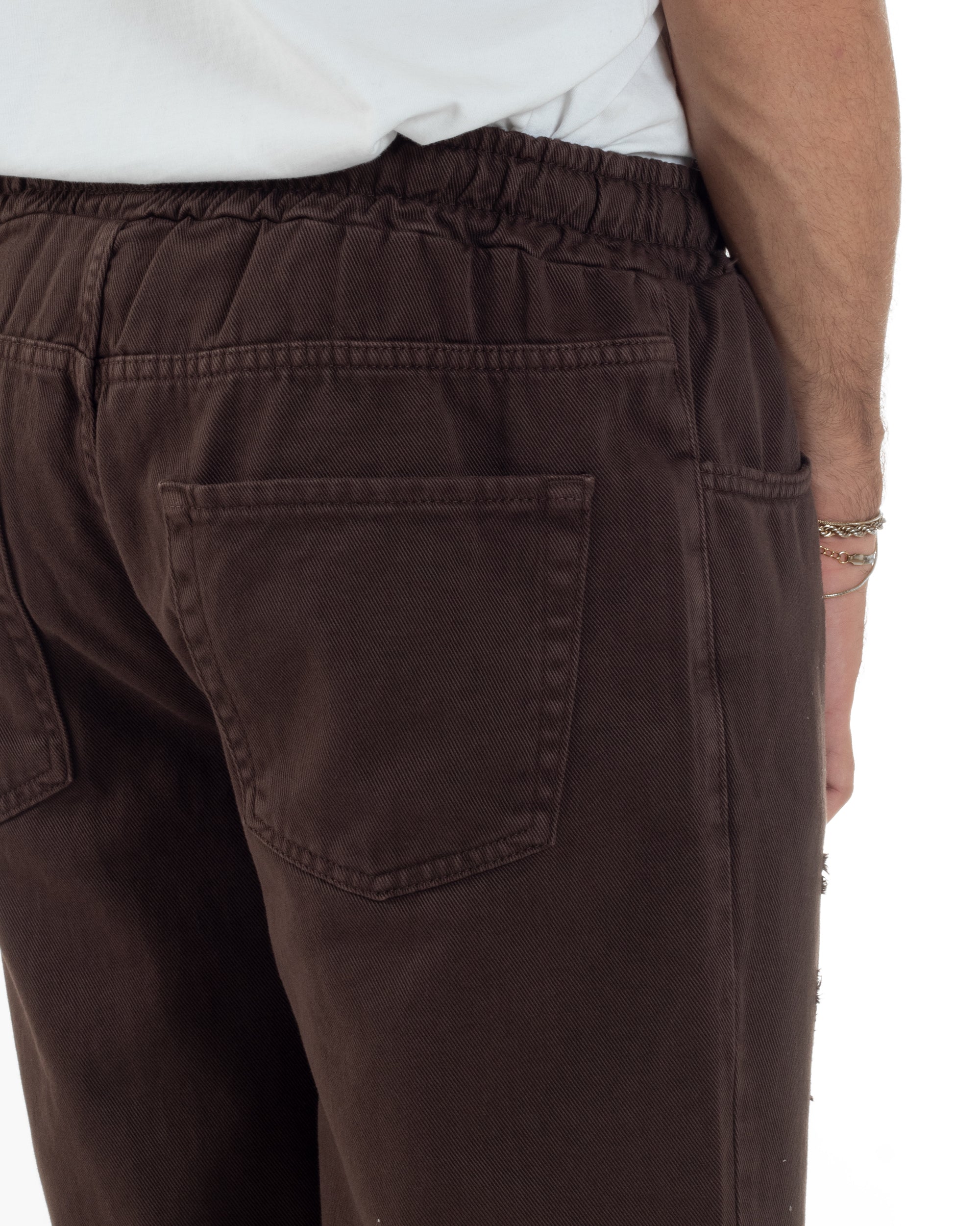 Jeans Jogger Cotone Loose Fit Rotture Marrone P6391A
