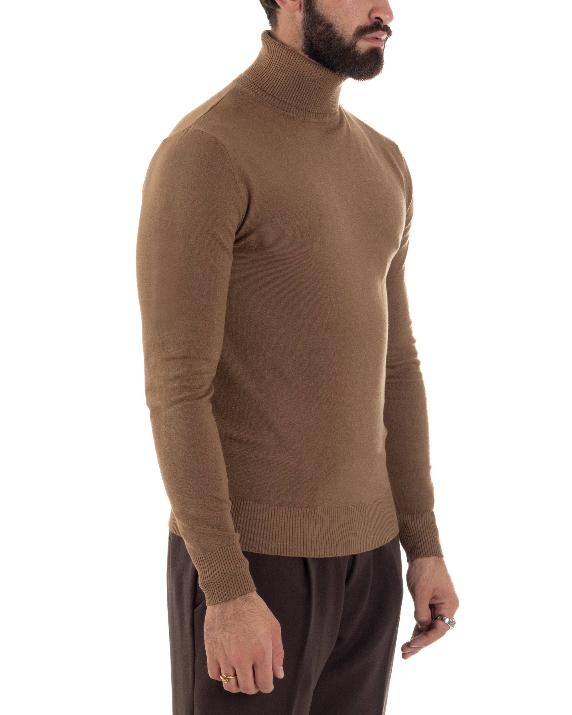 Maglioncino Uomo Collo Alto Maglia Rasata Dolcevita Basic Camel M2543A