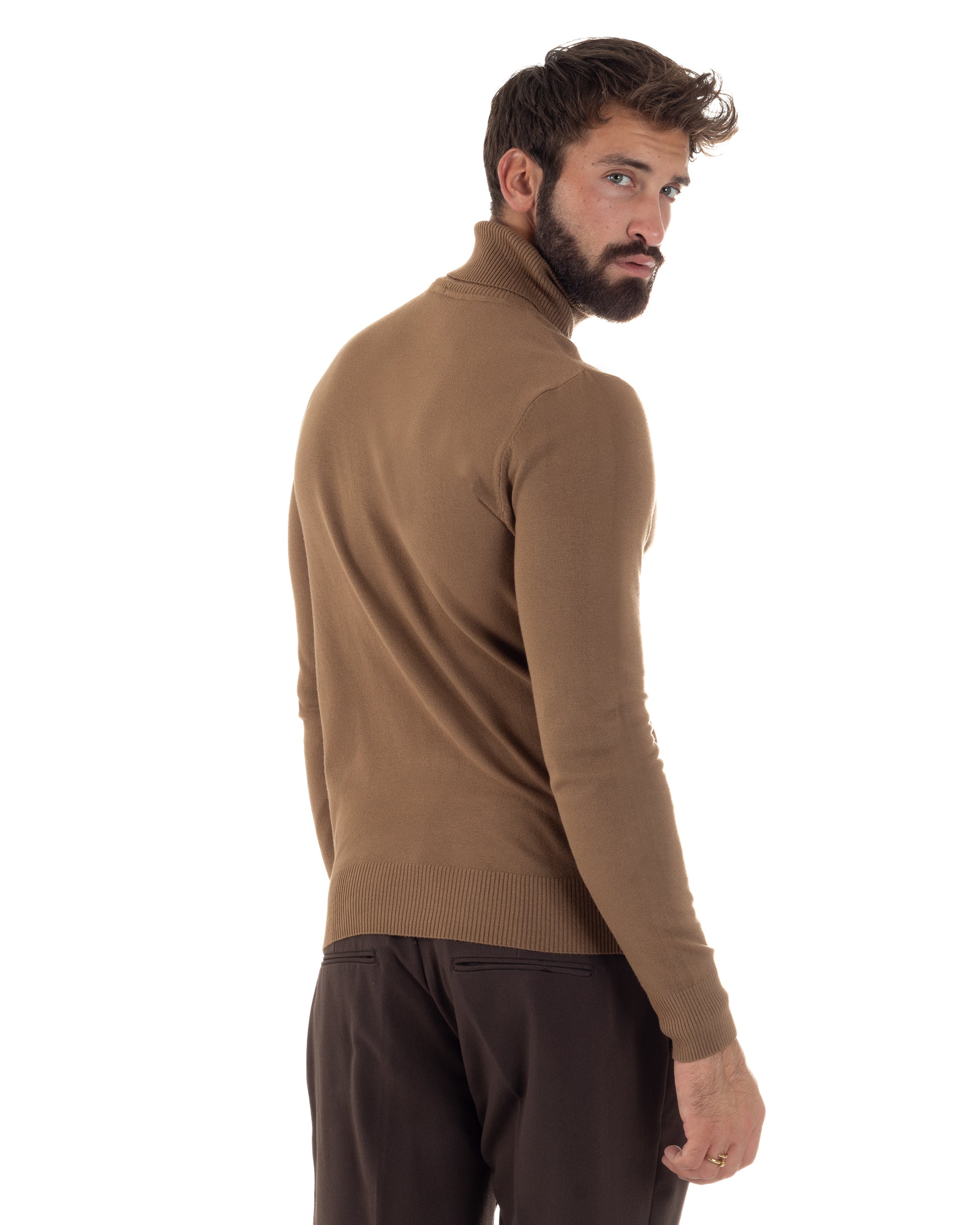 Maglioncino Uomo Collo Alto Maglia Rasata Dolcevita Basic Camel M2543A