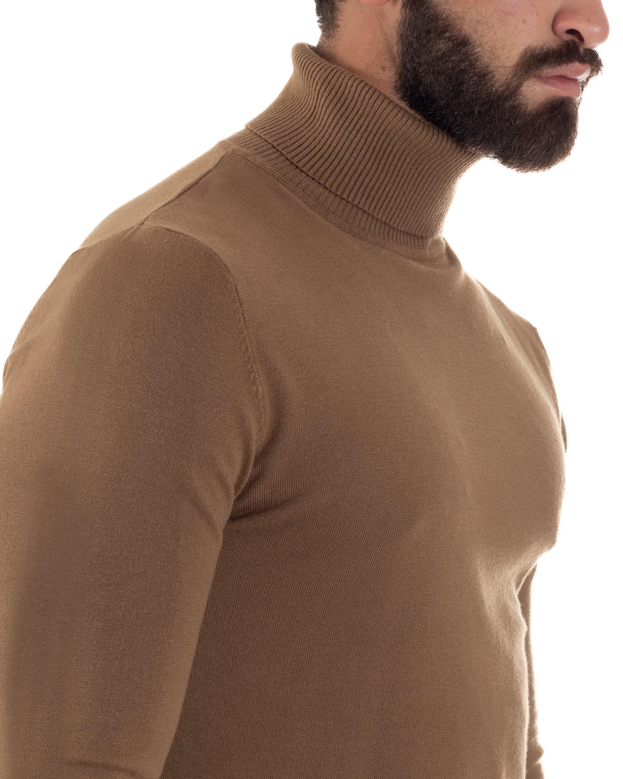 Maglioncino Uomo Collo Alto Maglia Rasata Dolcevita Basic Camel M2543A