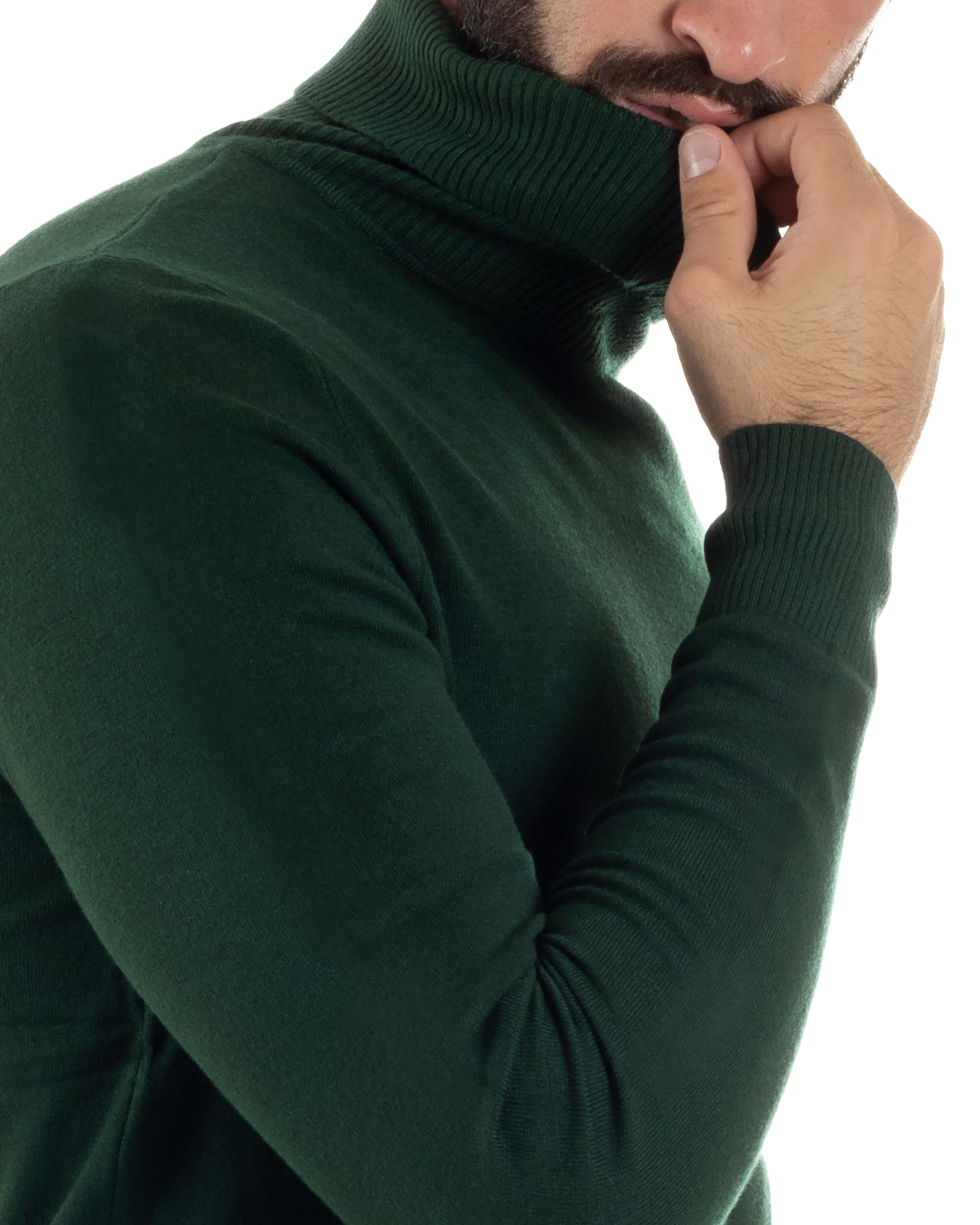 Maglioncino Uomo Collo Alto Maglia Rasata Dolcevita Basic Verde Bottiglia M2548A