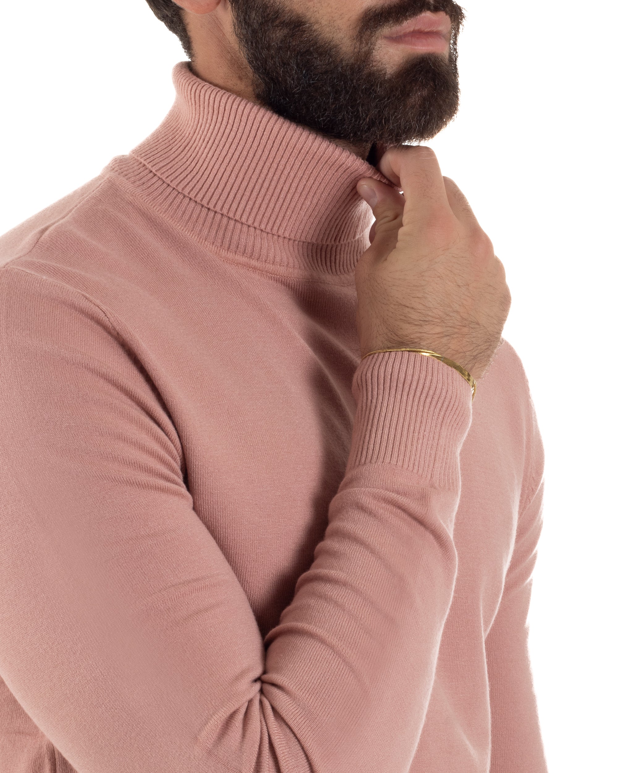 Maglioncino Uomo Collo Alto Maglia Rasata Dolcevita Basic Rosa M2557A