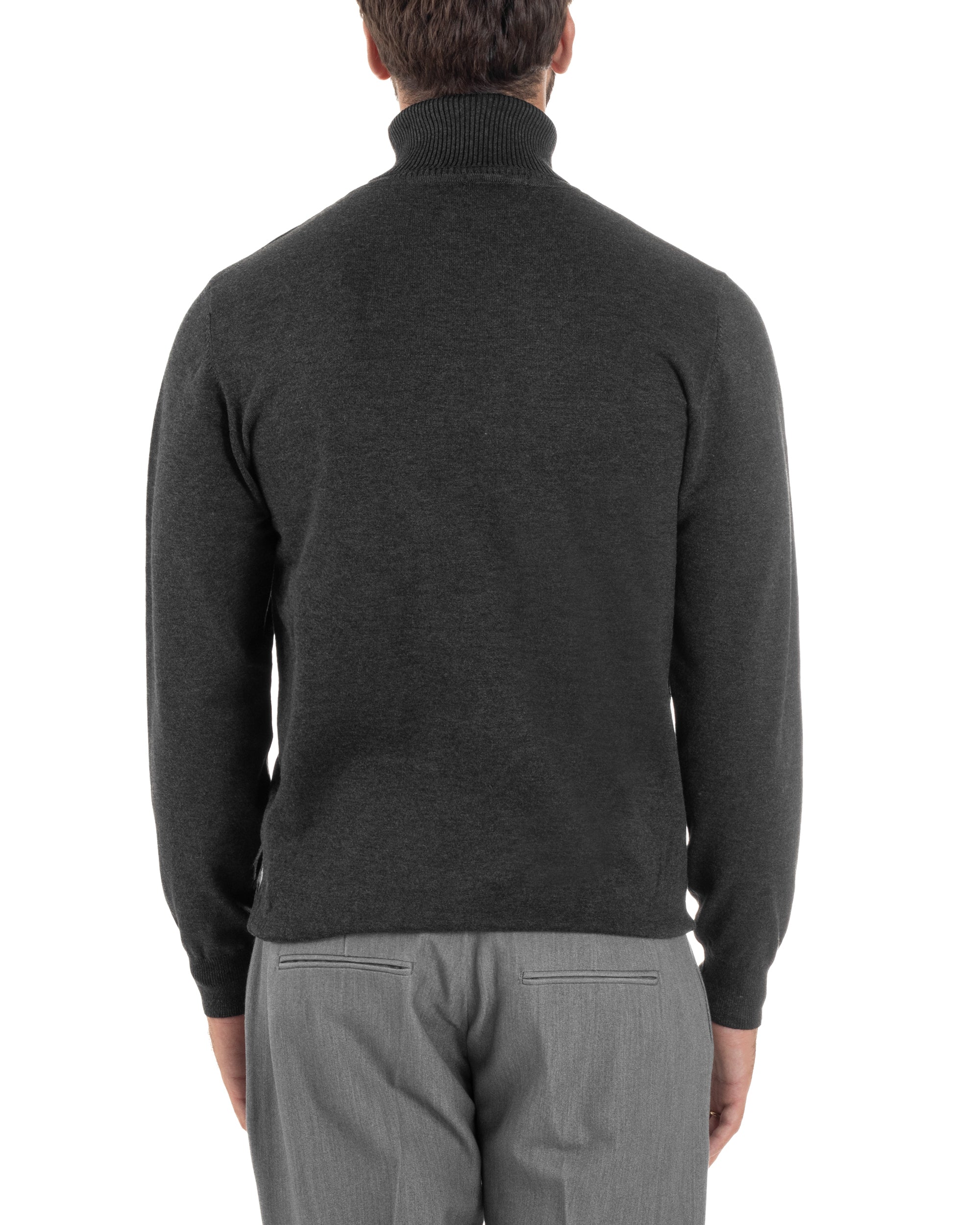 Maglioncino Uomo Collo Alto Maglia Rasata Dolcevita Basic Antracite M2533A