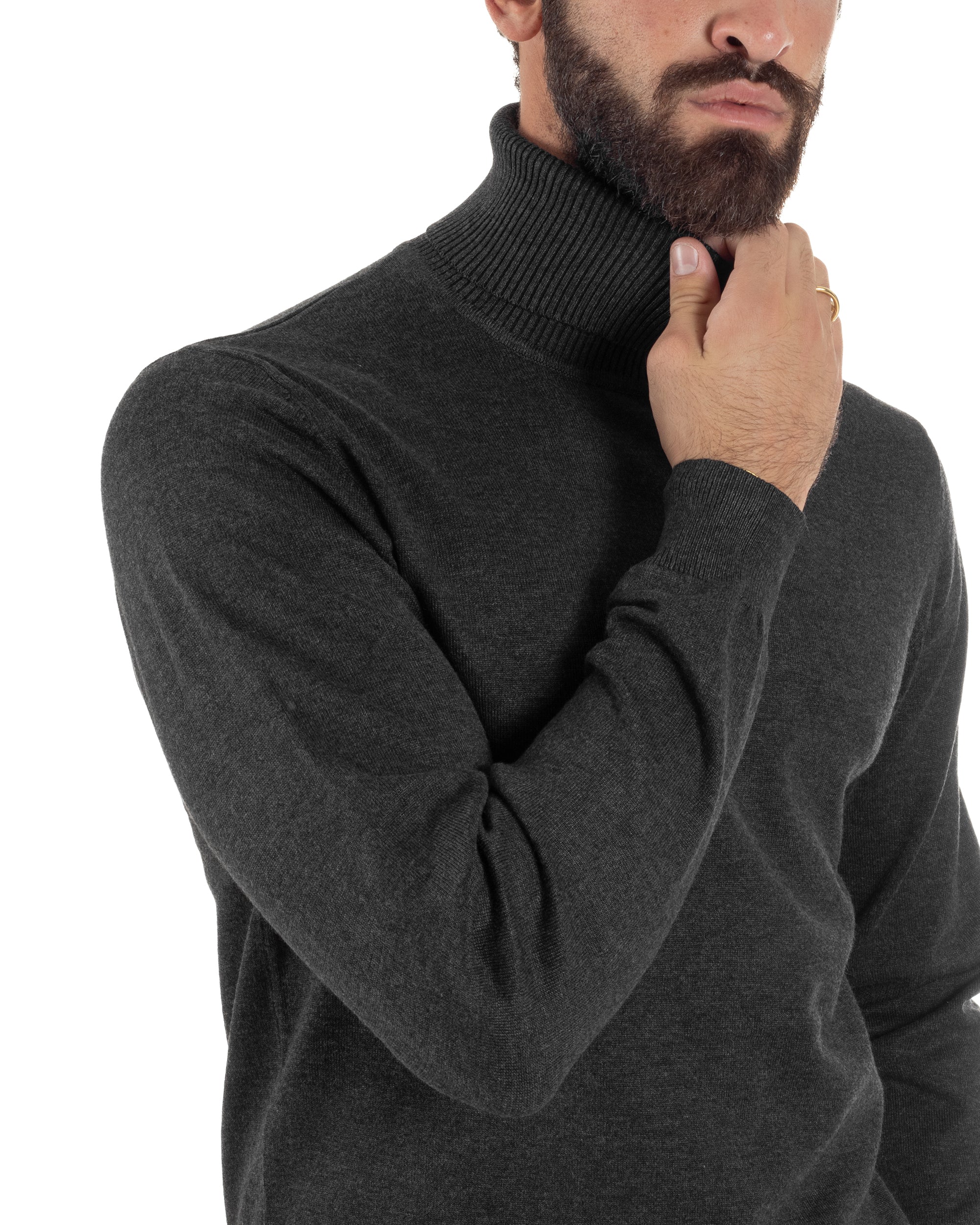 Maglioncino Uomo Collo Alto Maglia Rasata Dolcevita Basic Antracite M2533A