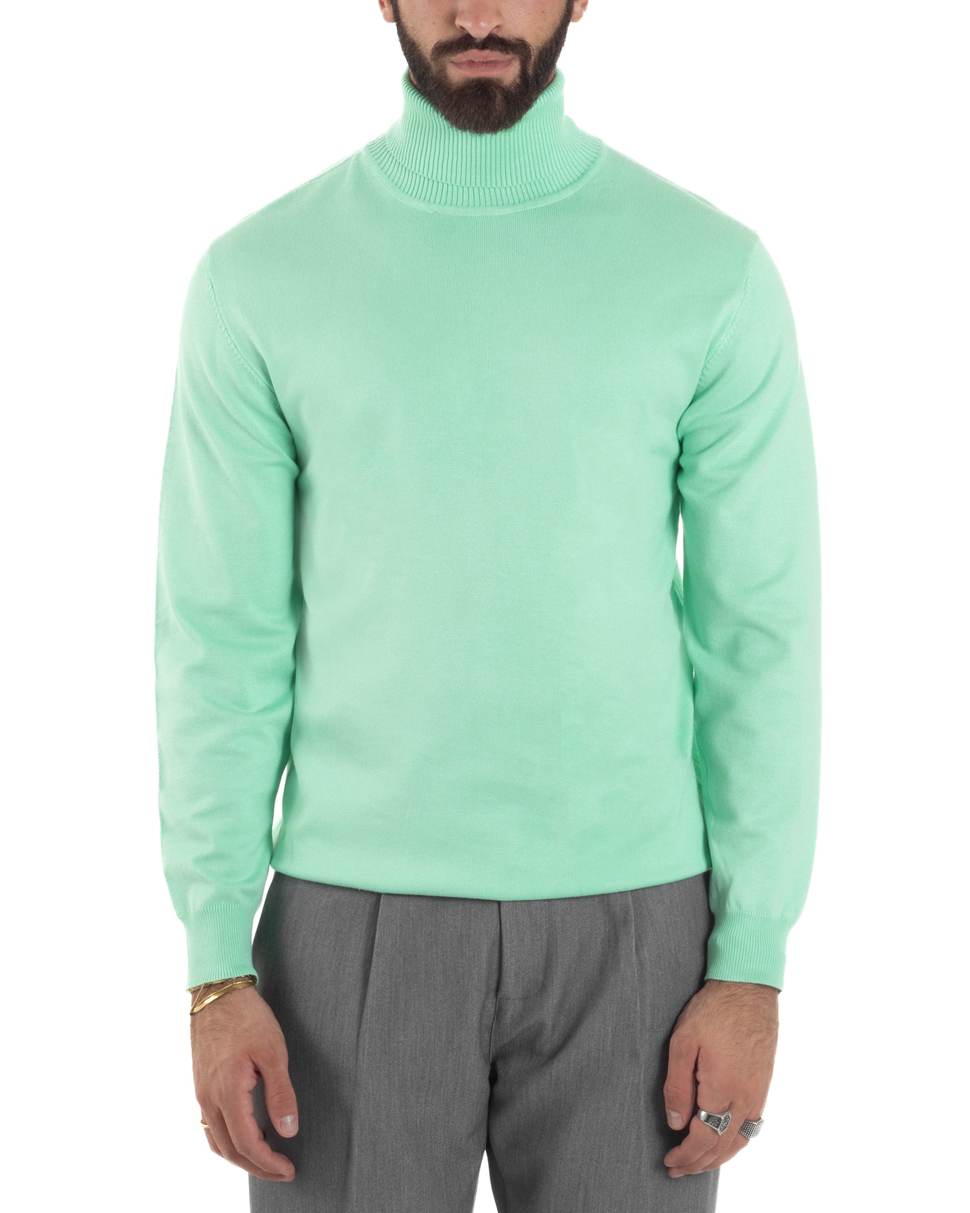 Maglioncino Uomo Collo Alto Maglia Rasata Dolcevita Basic Verde Acqua M2553A