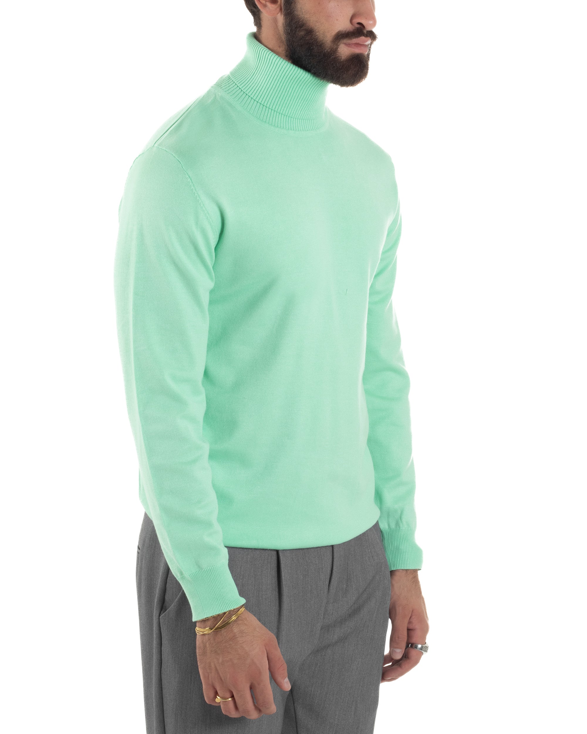 Maglioncino Uomo Collo Alto Maglia Rasata Dolcevita Basic Verde Acqua M2553A
