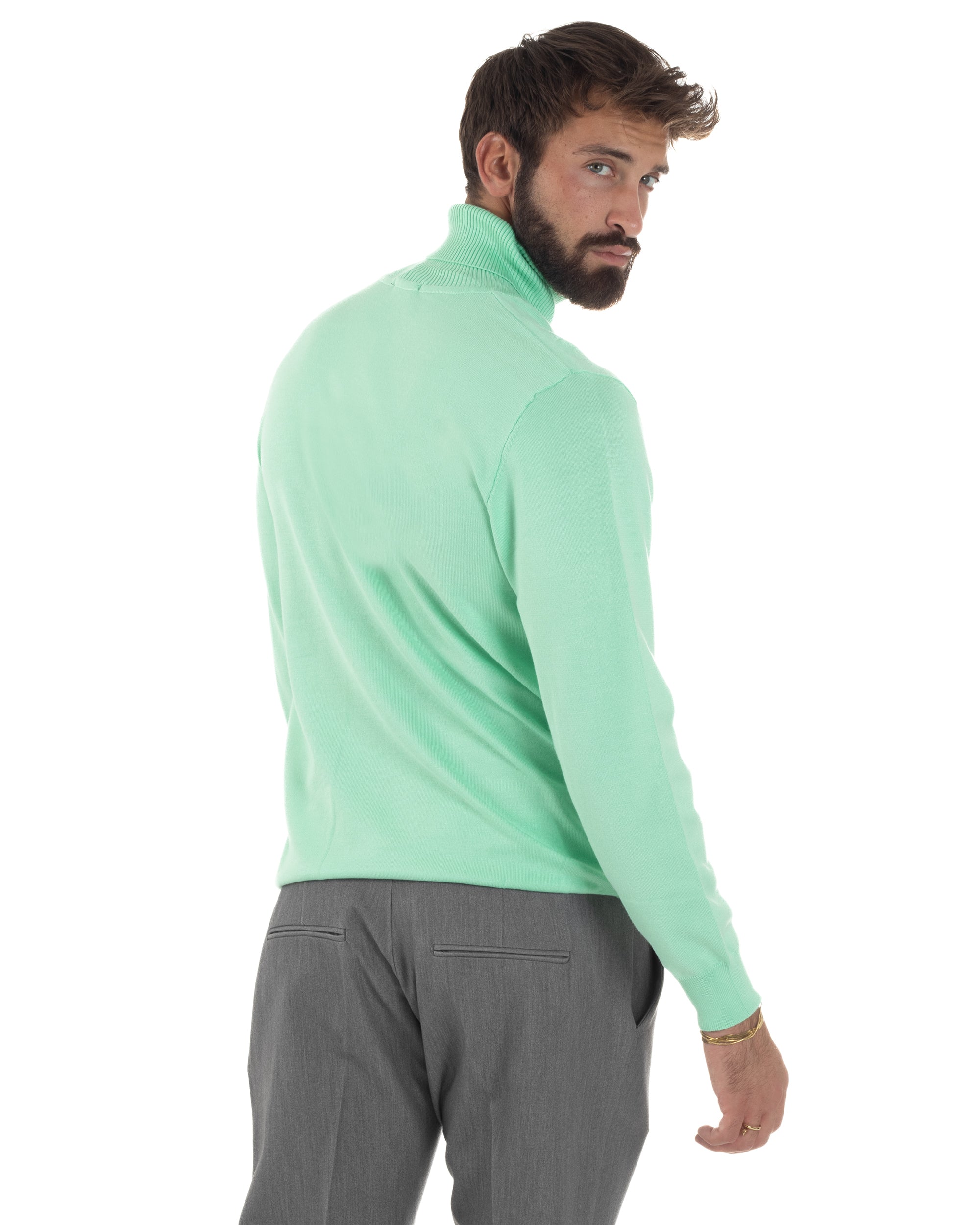 Maglioncino Uomo Collo Alto Maglia Rasata Dolcevita Basic Verde Acqua M2553A